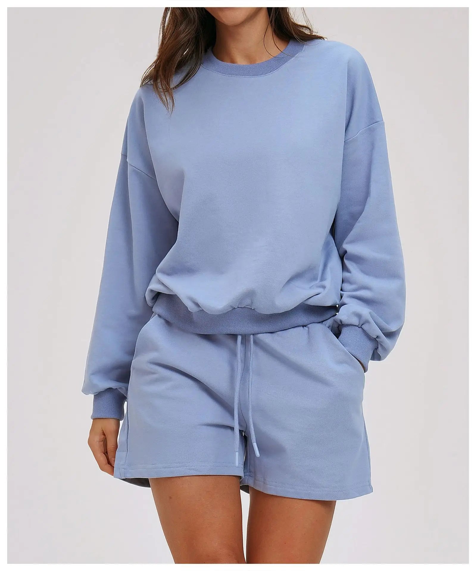 Knitted Round Neck Sports Hoodie for Women Long Sleeves for Outerwear Casual Loose Hoodie Running Top Fitness Sportswear