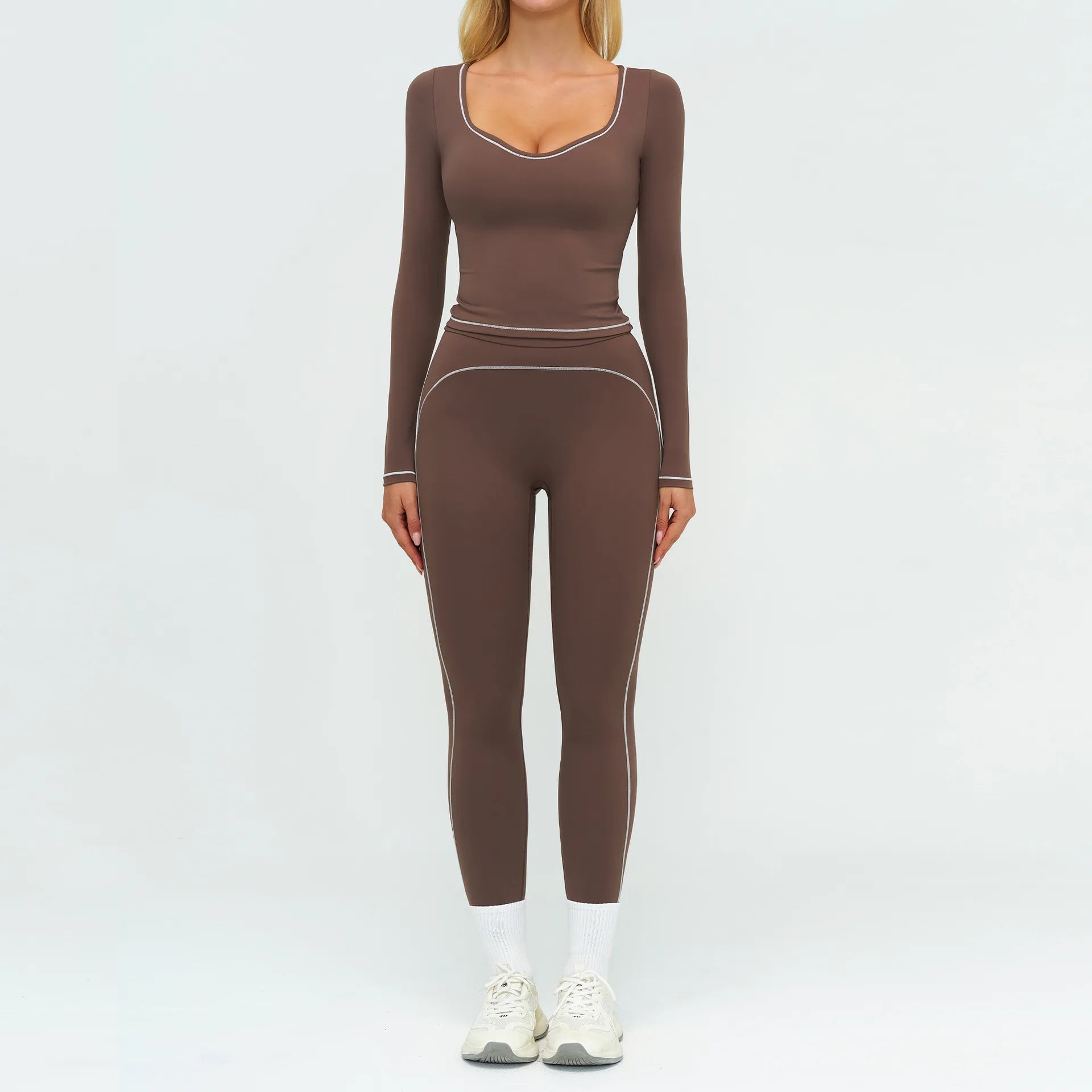 Yoga Set Women Tracksuit 2PCS Sportswear Workout Clothes Athletic Wear Gym Leggings Fitness Outfits Top Long Sleeve Sports Suits