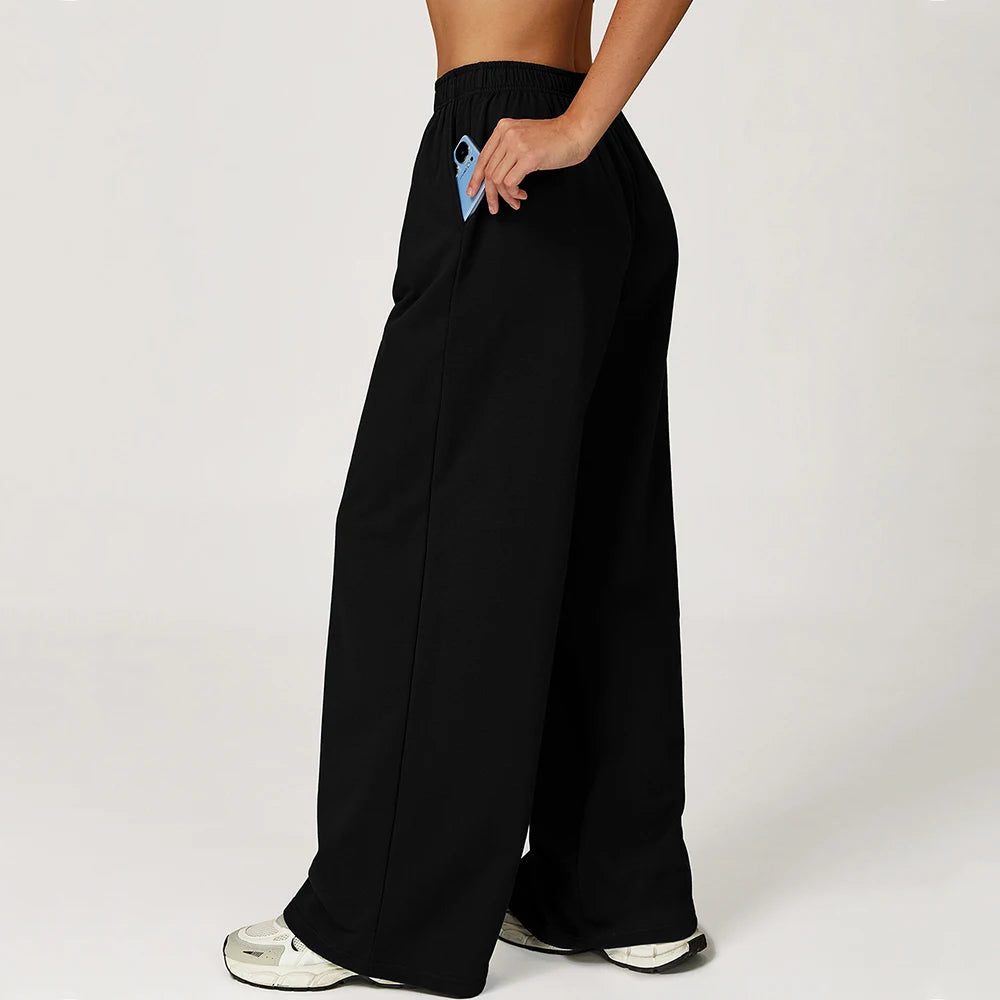 Winter High Waisted Long Sweatpants Women's Yoga Pants Wide Leg Straight Leg Loose Pants Outdoor Running Sports Sweatpants