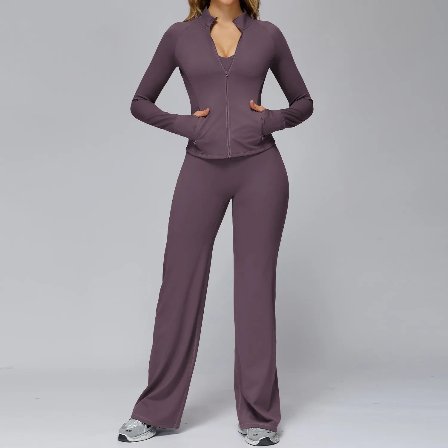 Yoga Set 2PCS Women Sportswear Workout Clothes Seamless Athletic Wear Gym Legging Fitness Bra Crop Top Long Sleeve Sports Suits