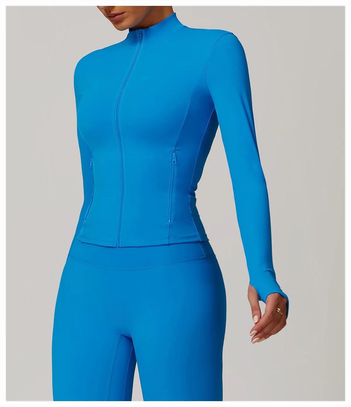Women Outdoor Running Fitness Wear T-shirt Long Sleeved Thumb Holes Top Zipper Yoga Long Sleeved Yoga Shirt Gym Push Up Workout