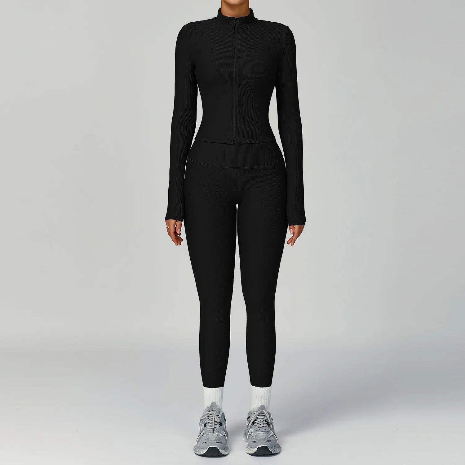 Women Tracksuit 2PCS Yoga Suit Sports Set Quick-Drying Gym Set Running Workout Zipper Long Sleeve Sports Shorts Yoga Clothing