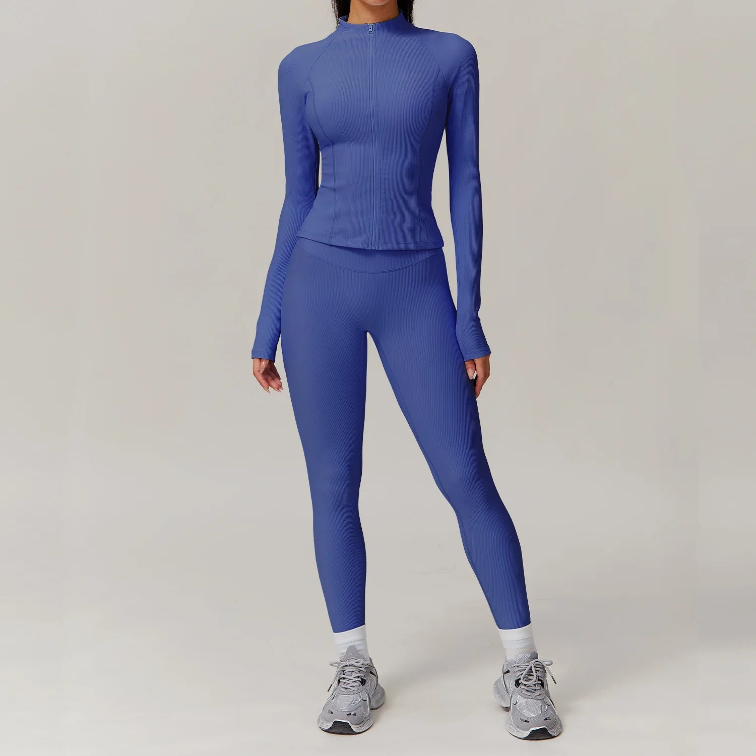 2 Pieces Yoga Suit Women Sports Set Ribbed Gym Set Women Tracksuit Running Workout Zipper Long Sleeve Sports Shirt Yoga Clothing