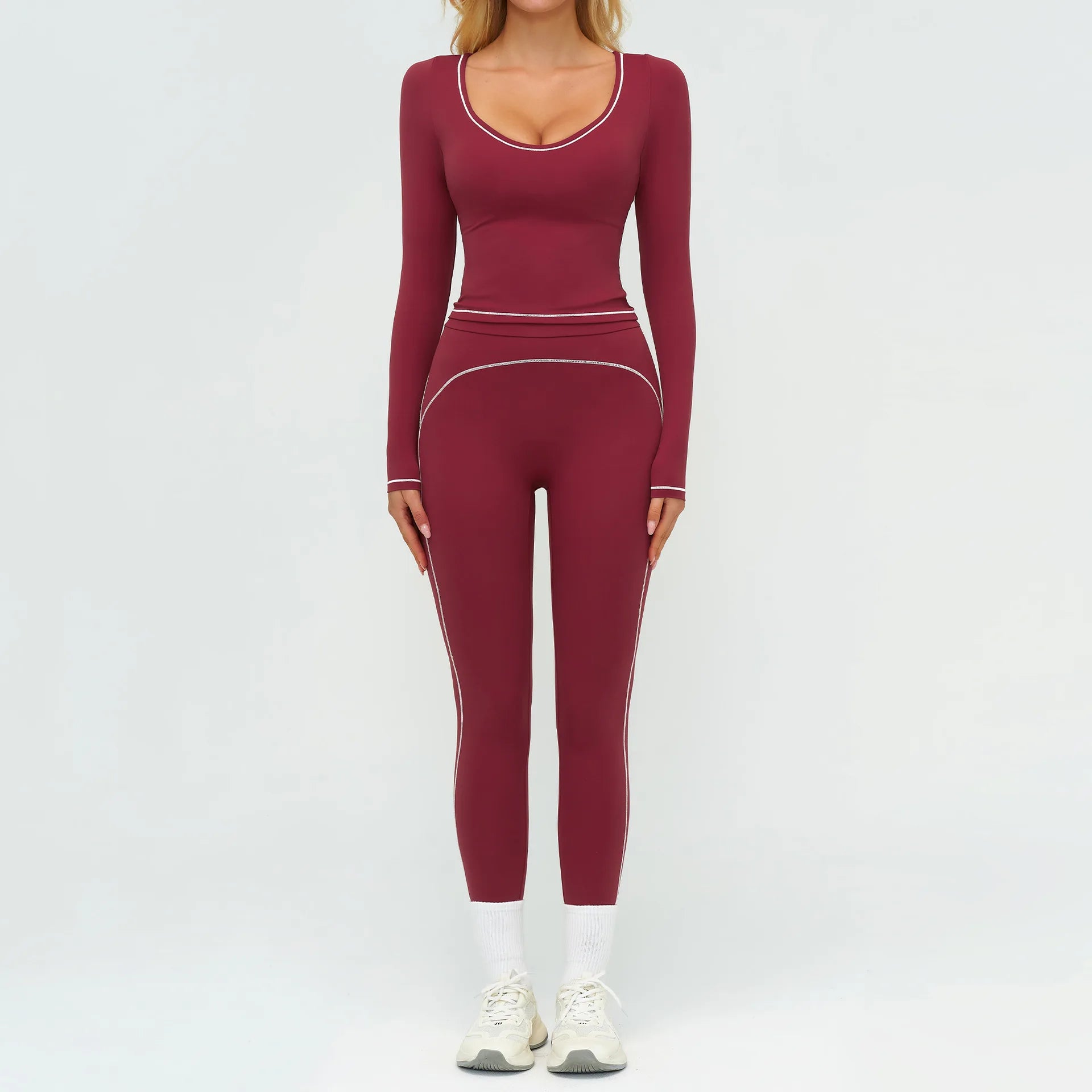 Yoga Set Women Tracksuit 2PCS Sportswear Workout Clothes Athletic Wear Gym Leggings Fitness Outfits Top Long Sleeve Sports Suits