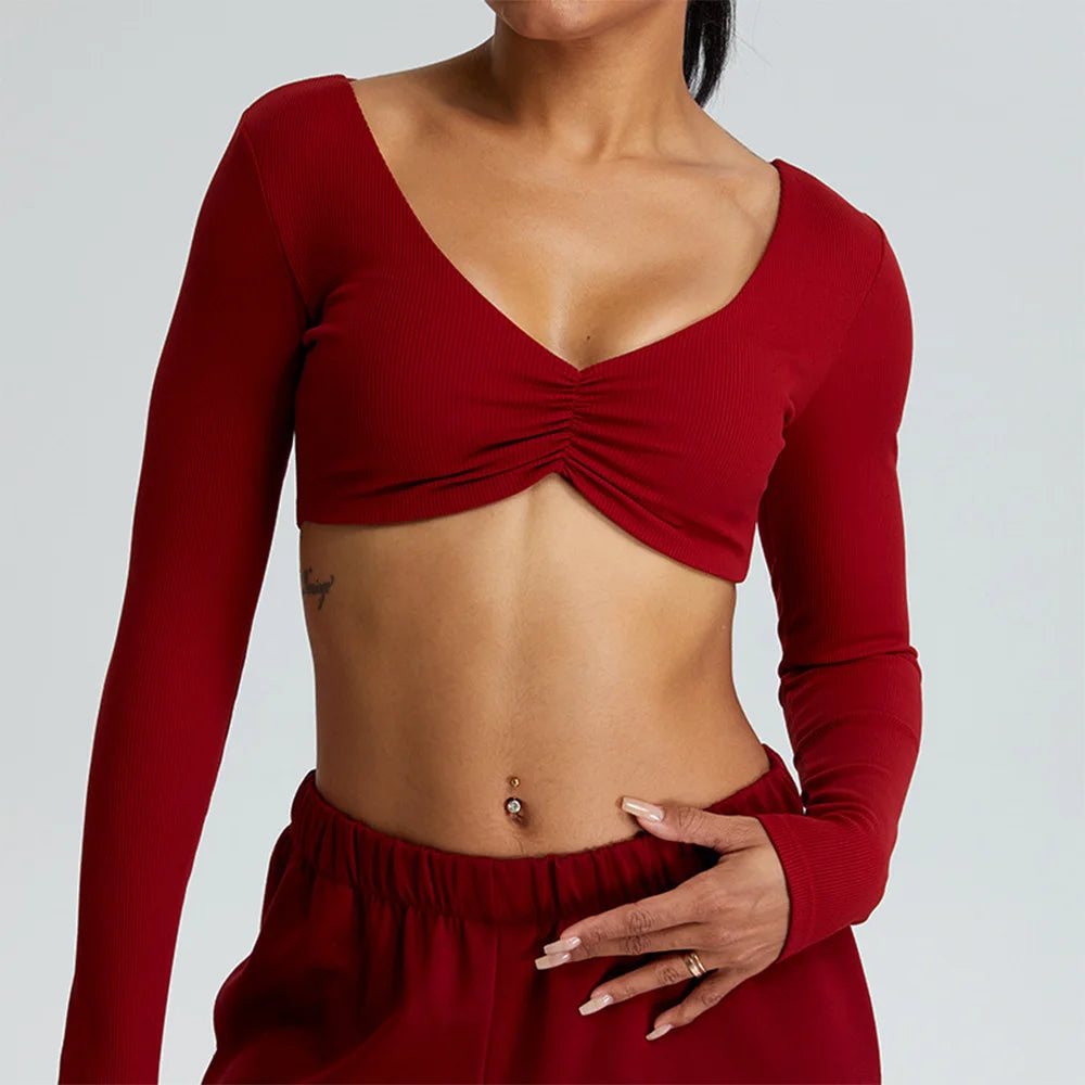 Yoga Shirts Women Crop Top Ribbed Long Sleeves Sexy Shirts for Women Yoga Sports Fitness Running Gym Clothes Push Up Workout Top