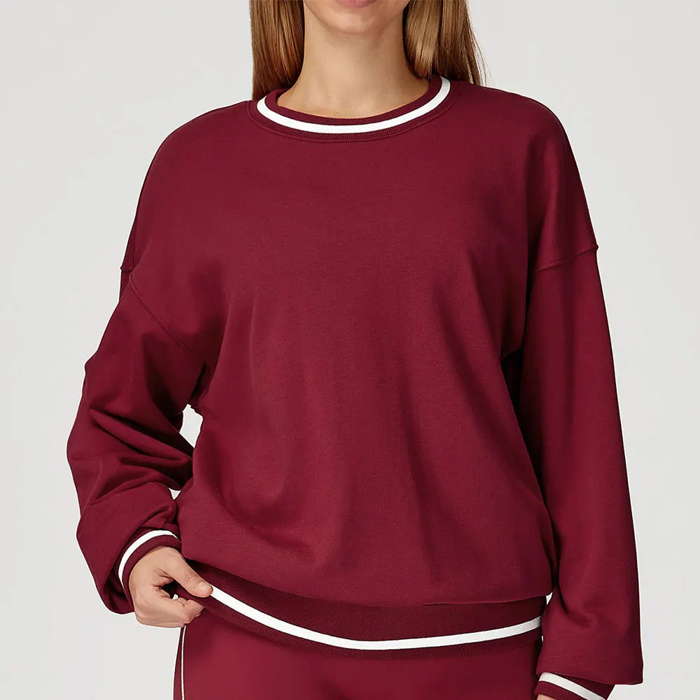 New Color Blocking Hoodie for Women Long Sleeved Loose Round Neck Top Fashionable Hoodie Outdoor Casual Running Sports Top