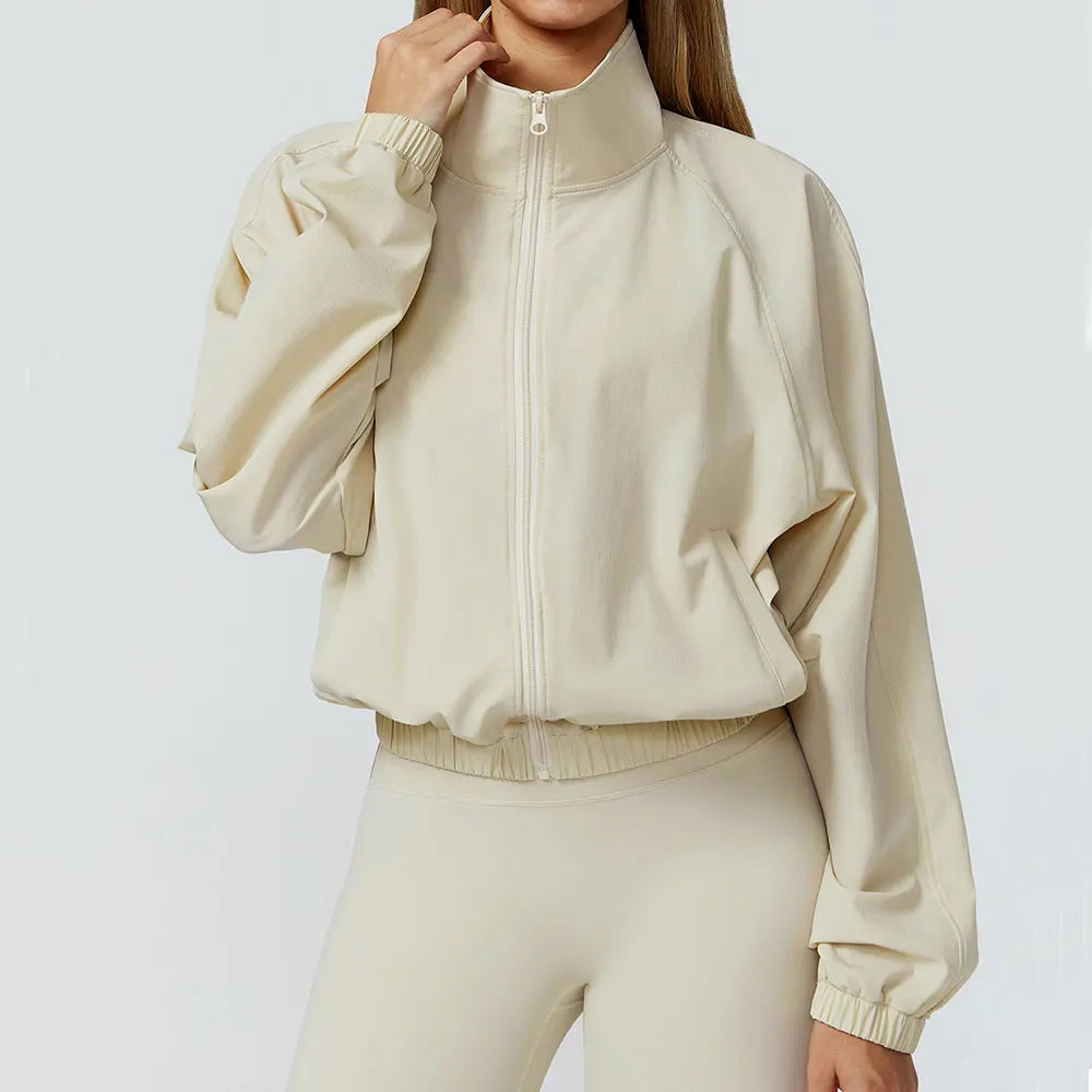 New Quick Drying Stand Up Collar Sports Jacket Women's Zipper Top Windproof Outdoor Running Fitness Long Sleeved Yoga Jacket