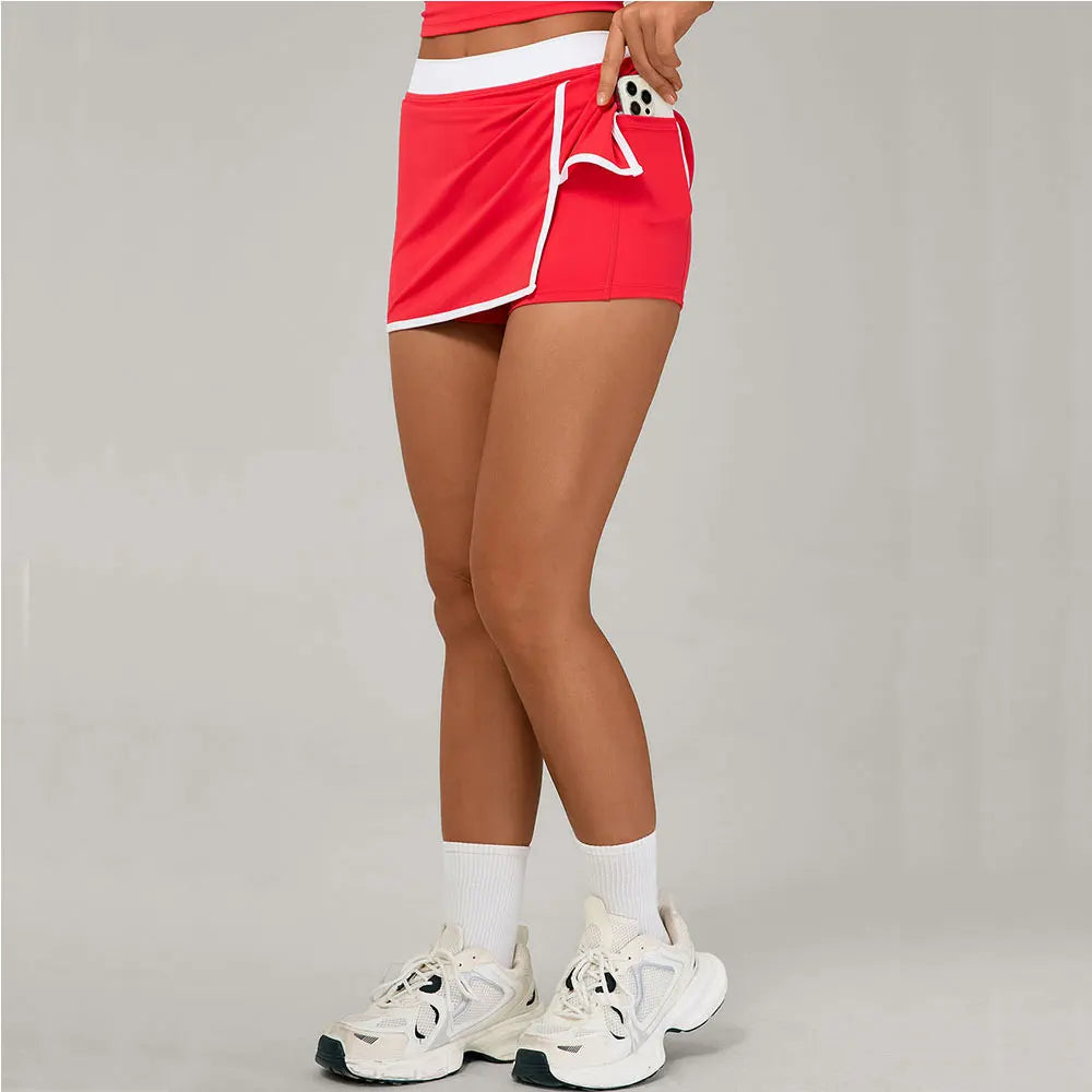Color Blocking Sports Short Skirt Women's Yoga Short Skirt Tight Fitting Splicing Anti Glare Running Fitness Yoga Tennis Skirt