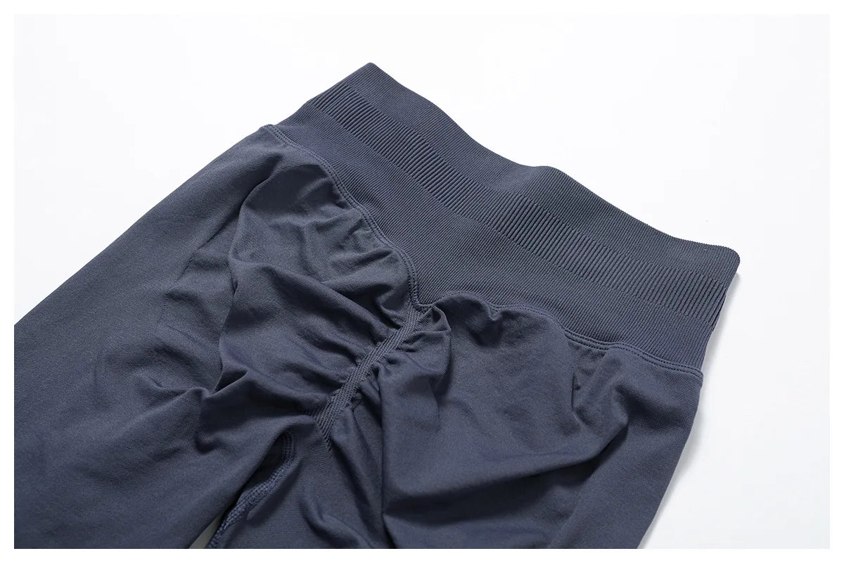 Seamless Fitness Leggings Women Sport High Waist Elastic Ribbed Yoga Leggings Gym Jogging Quick Dry Push Up Slim Pants Female