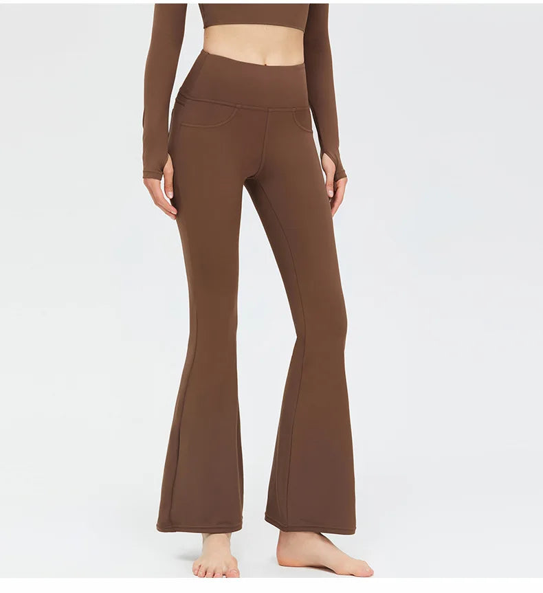 Flare Legging Pocket Yoga Pants Women Bell-bottoms Workout Yoga Trousers High Waist Tight Fitness Pants Gym Sports Wide Leg Pant