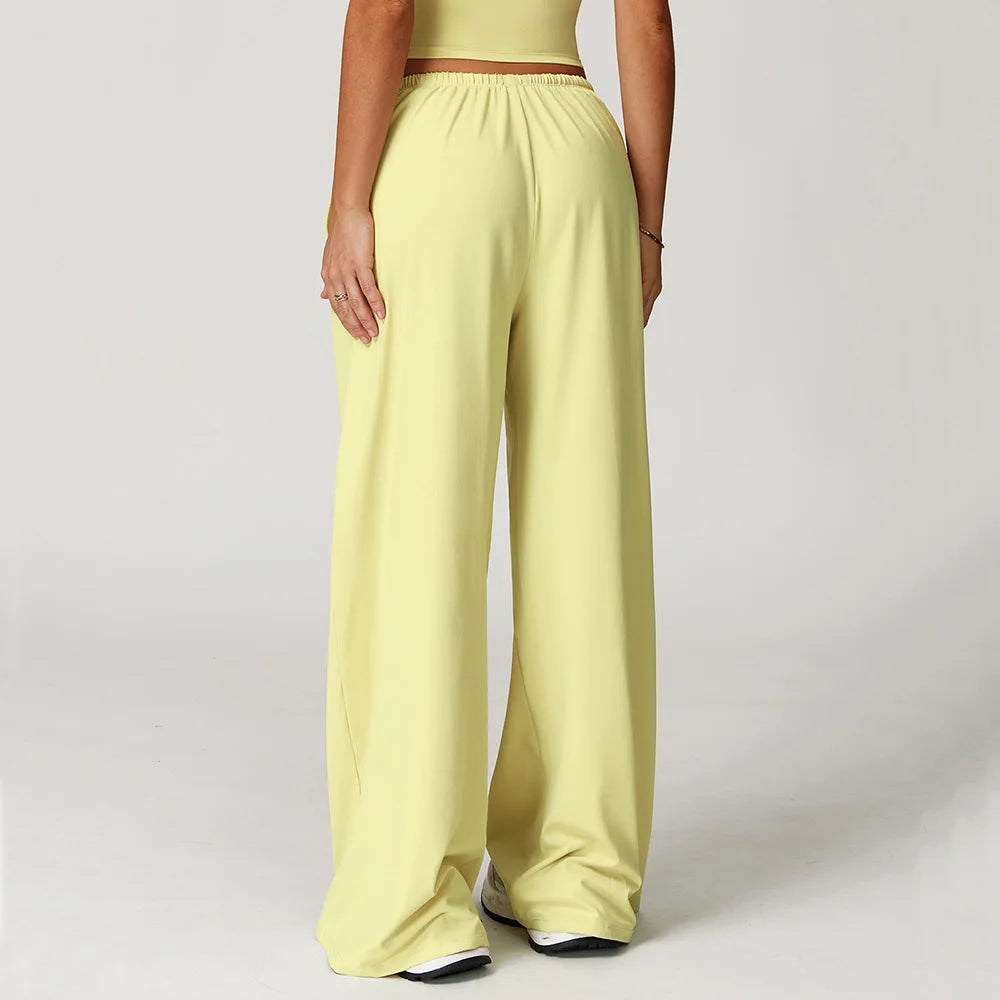 High Waist Yoga Pants Women's Hanging Wide Leg Loose Casual Pants Women's Sports Pants Fitness Running Elastic Drawstring Pants