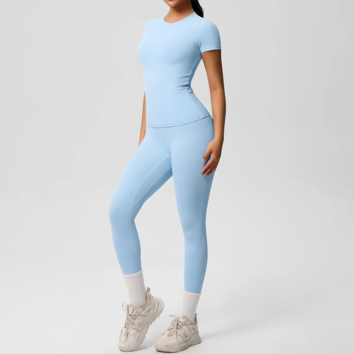 2PCS Yoga Set Women's Tracksuit Quick-Drying Gym Leggings Set Short Sleeve Breathable Gym Yoga Slim Fitness Active Top