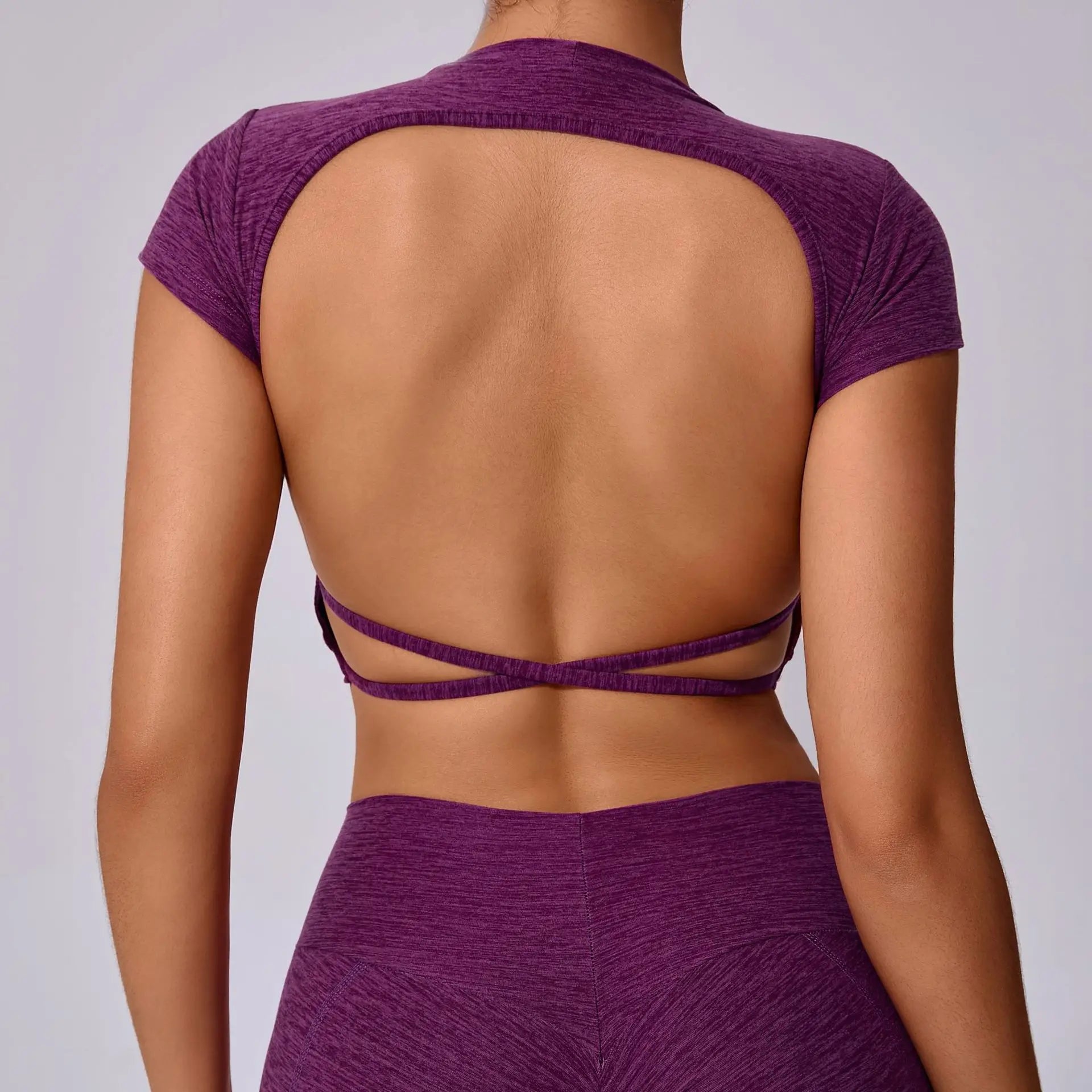Hollow Beauty Back Crop Top Short Sleeve Workout Yoga Shirt Women Fitness Workout Tops Gym Clothes Sportswear Running T-shirts