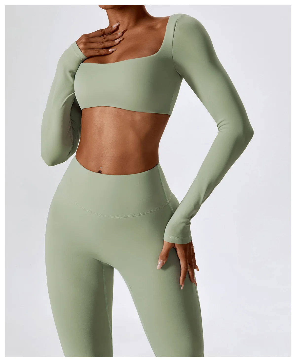 Women Yoga T-shirts Crop Tops Solid Sports Top Long Sleeve Running Shirts Sexy Exposed Navel Quick Dry Fitness Gym Sport Wear
