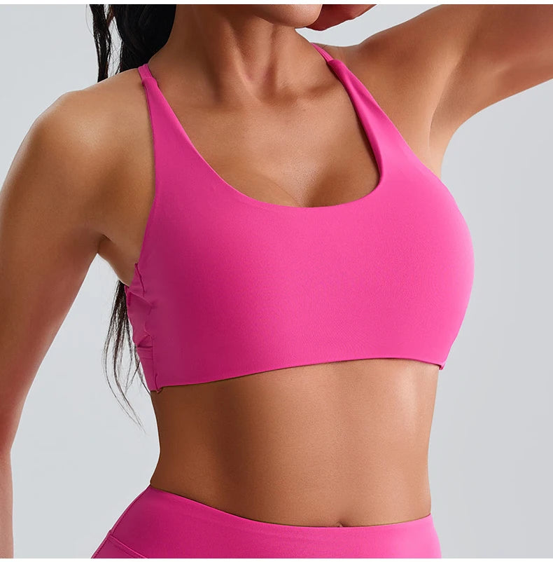 Women Impact Sports Bra Halter Top High Support Push Up Clothes Running Tops Open Back Gym Wear Fitness Yoga Workout Underwear
