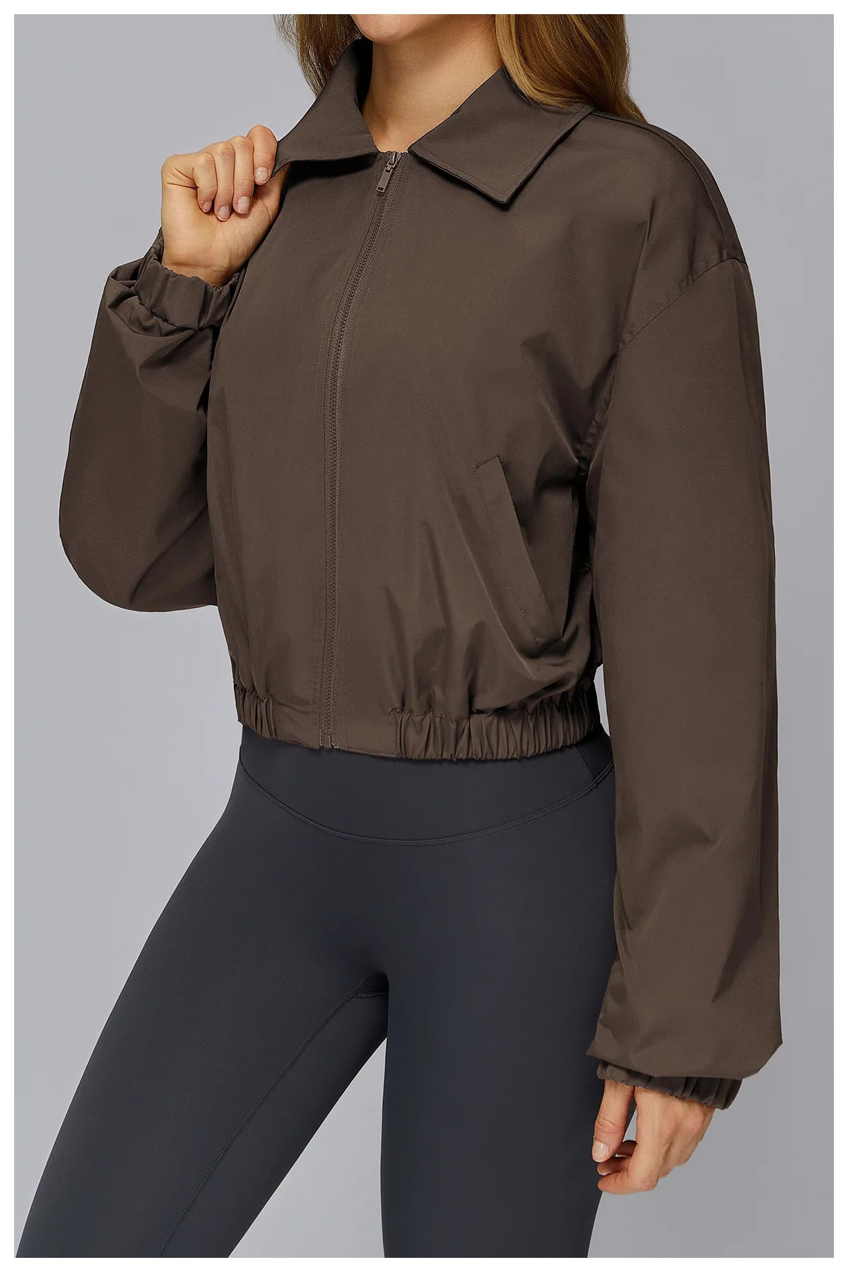 Winter Long Sleeved Loose Jacket Women's Zipper Yoga Long Sleeved Windproof Warm Sports Top Outdoor Hiking and Running Jacket