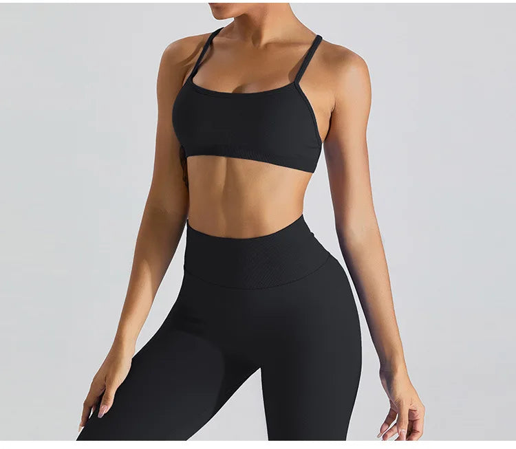 Seamless Soft Cross Back Women Sports Underwear Fitness Bra Tights Yoga Vest High Strength Shockproof Gym Sports Top Push Up Bra