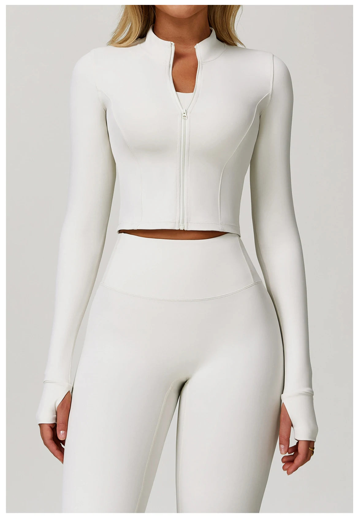 Women Outdoor Sports Long Sleeved Slim Yoga Clothes Quick Dry Zipper Cardigan Stand Up Collar Jacket Running Fitness Jacket Top