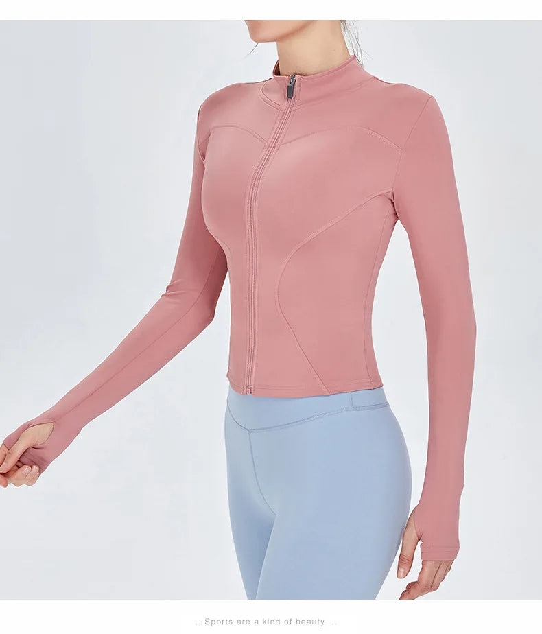 Zipper Jacket Women Sports Long Sleeve Push Up Fitness Yoga Shirt Gym Top Activewear Running Coats Workout Clothes Woman Jacket