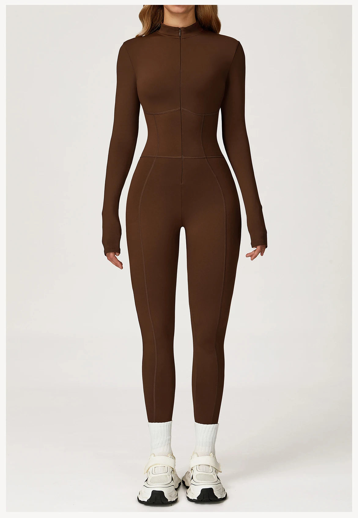 Yoga Overalls Long Sleeved Women's Sportswear Gym Boilersuit Zipper Jumpsuits Workout High-intensity Fitness Skin-tight Garment