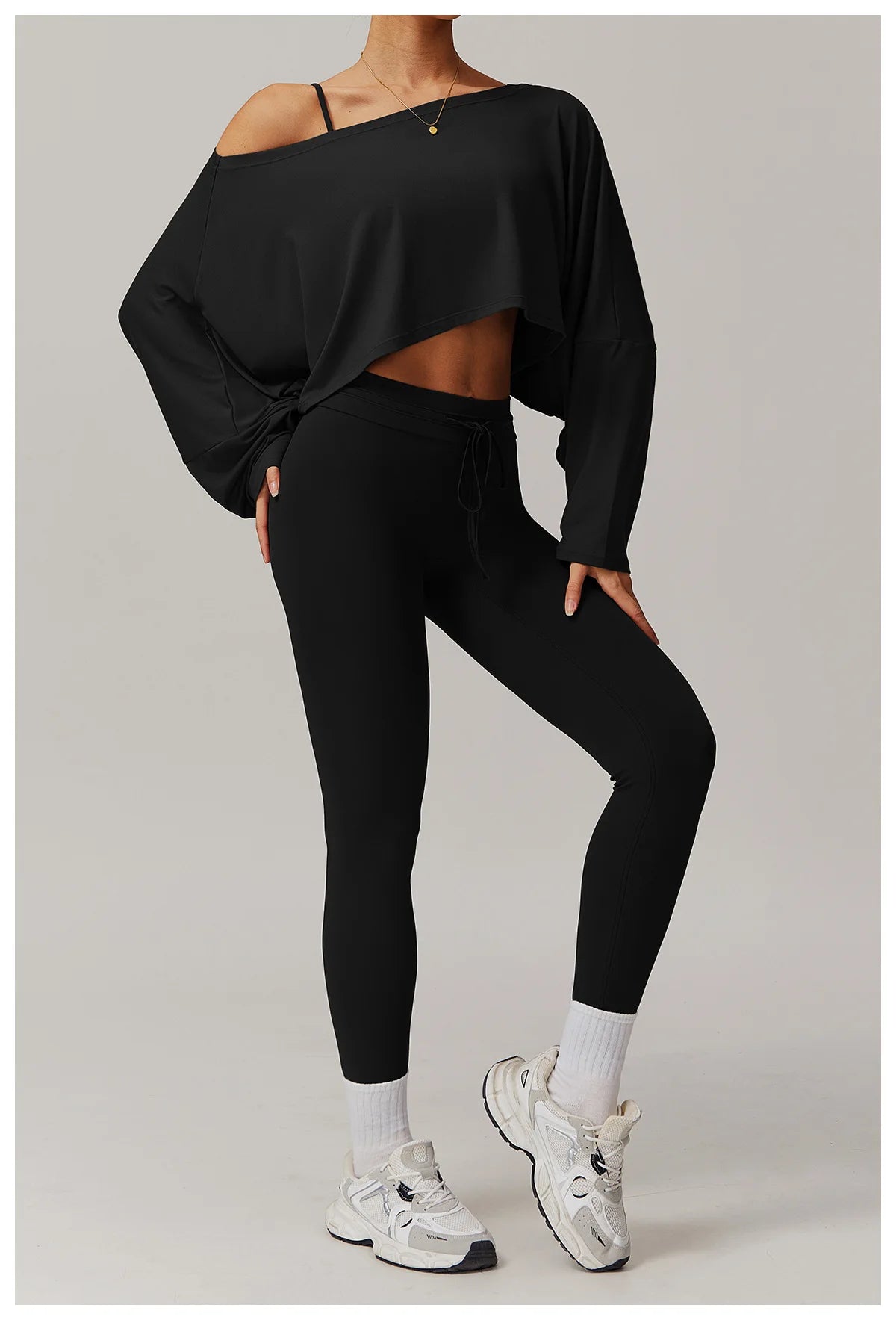 Running Fitness Sports Long Sleeved Top Women's One Shoulder Batwing Sleeve Loose Breathable Casual Long Sleeved Sexy Yoga Top