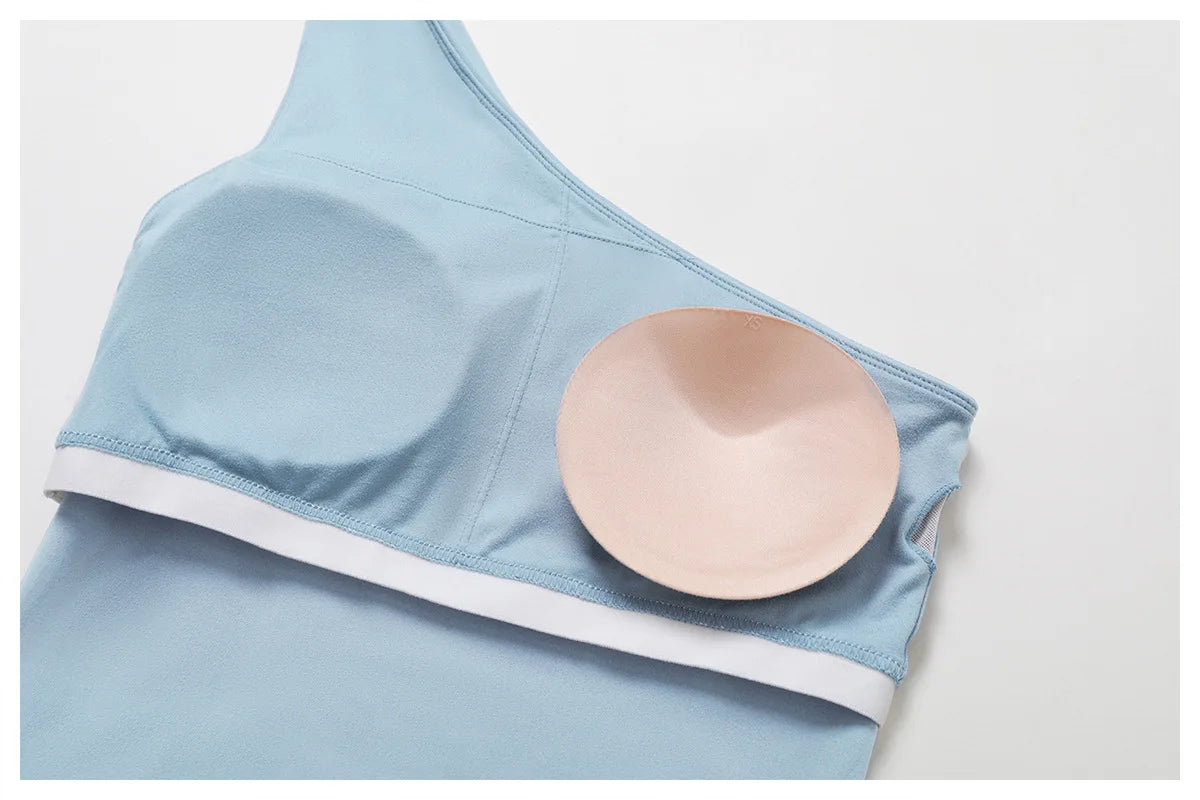 Single Shoulder Tank Top Women Gym Women Sports Underwear Push Up Crop Top Fitness Bra Breathable Running Athletic Sportswear