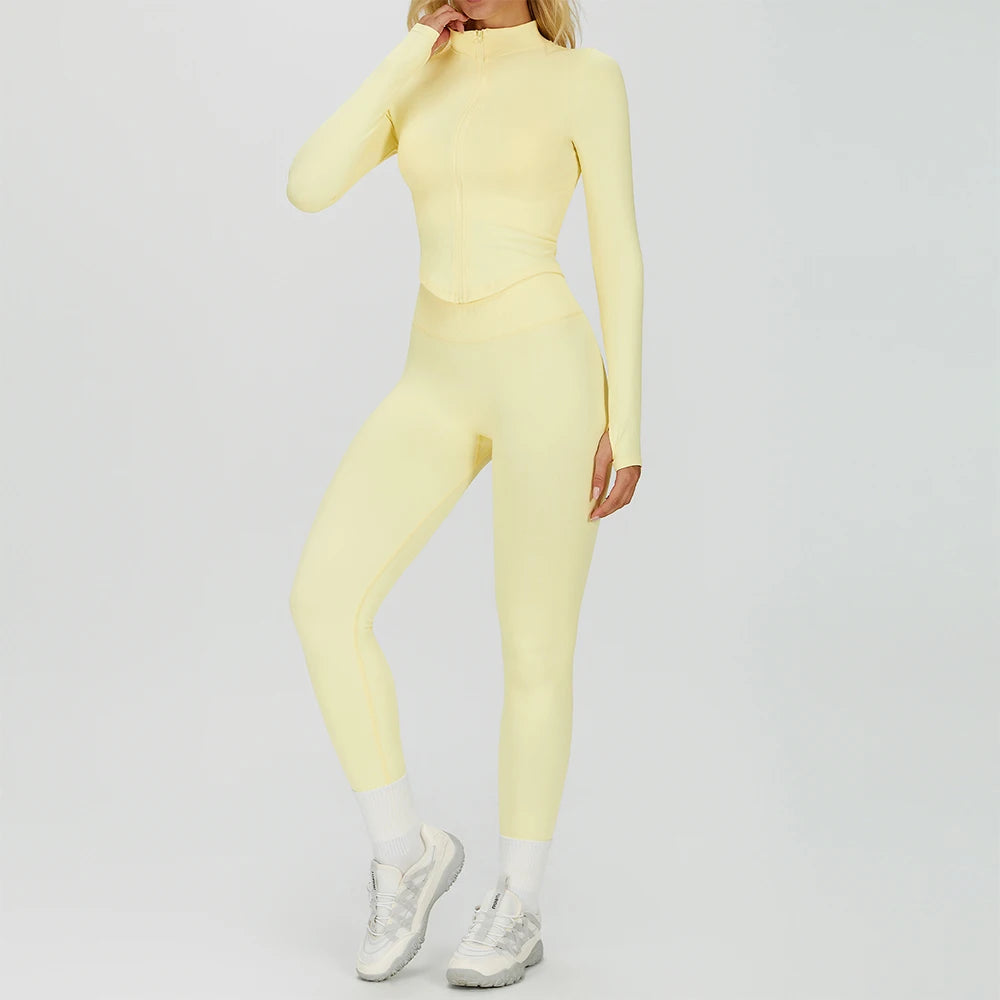 Seamless Yoga Suit 2PCS Sports Set Women Tracksuit Gym Running Workout Clothes Sports Long Sleeve Athletic Wear Yoga Clothing