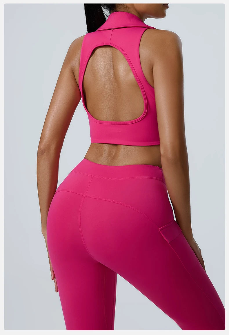 Women Sports Underwear Collar Yoga Top Vest High Shockproof Quick-drying Yoga Bra Gym Workout Bra Running Sexy Fitness Bra