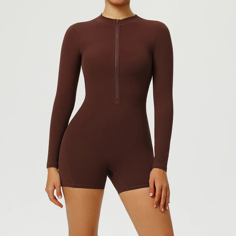 Zipper Yoga Jumpsuits Sports Overalls Fitness Long-Sleeved One-Piece Workout Romper Running Gym Tracksuits for Women Sportswear