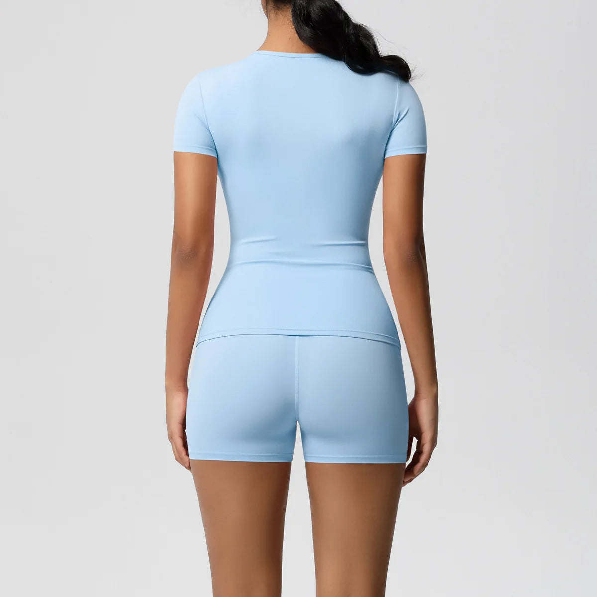 UREN 2PCS Gym Set Summer Short Sleeve Breathable Stretchy GYM Yoga Slim Fitness Active Top Women's Quick-Drying Cycling Short