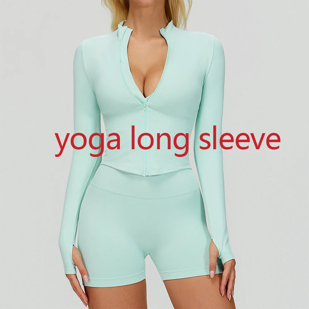 Seamless Outdoor Sports Long Sleeved Women Yoga Coat Quick Dry Zipper Cardigan Stand Up Collar Jacket Running Fitness Jacket Top