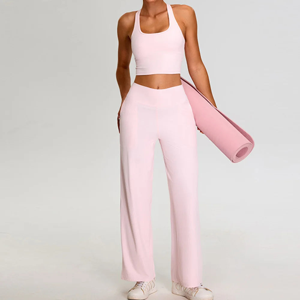 Ribbed Yoga Set Women's Tracksuits Sportswear 2PCS Running and Fitness Set Gym Workout Clothes High Waist Yoga Pants Sports Bra