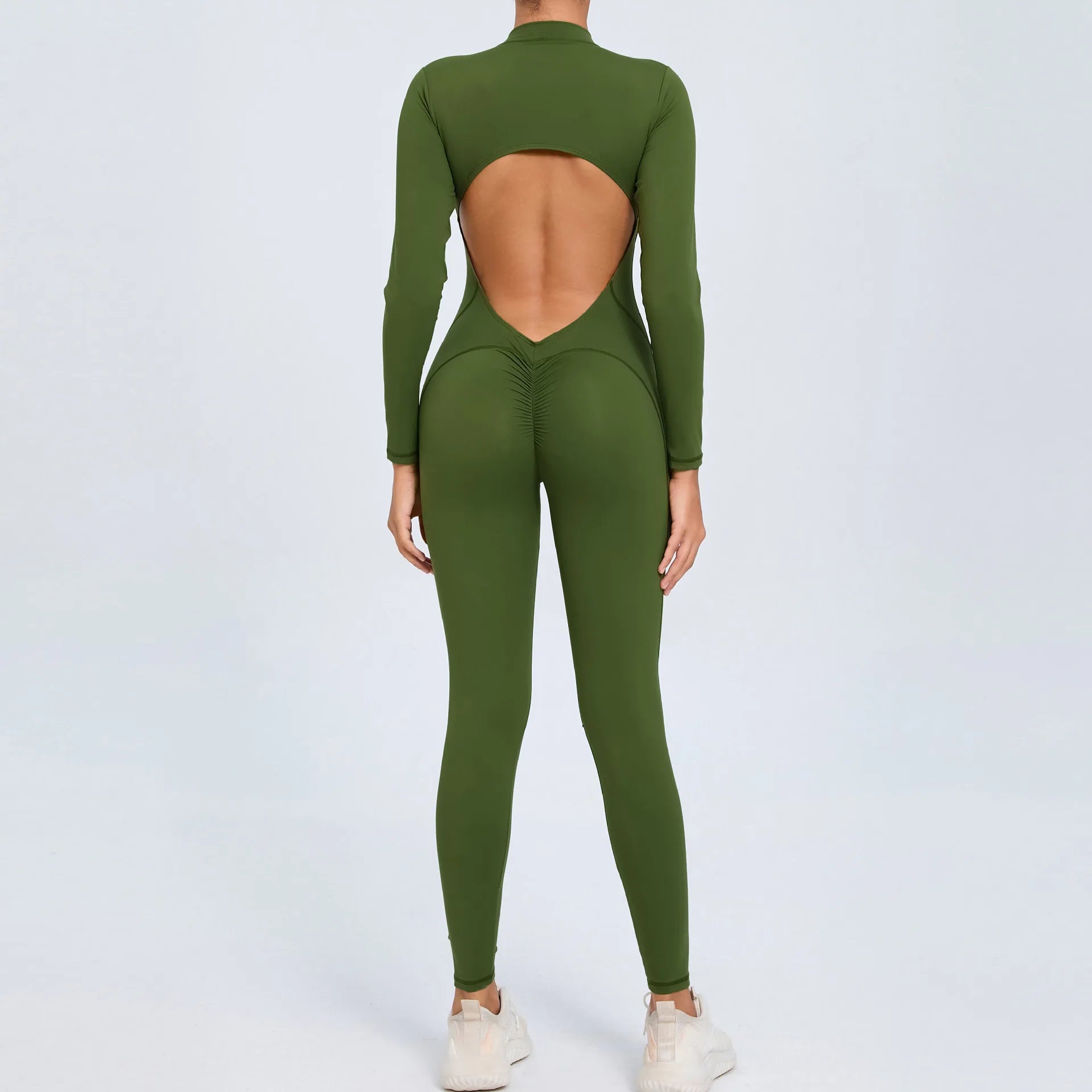 Backless Rompers Yoga Long Sleeved Women's Sportswear Gym Zipper Jumpsuits Workout Bodysuit Fitness One-piece Skin-tight Garment