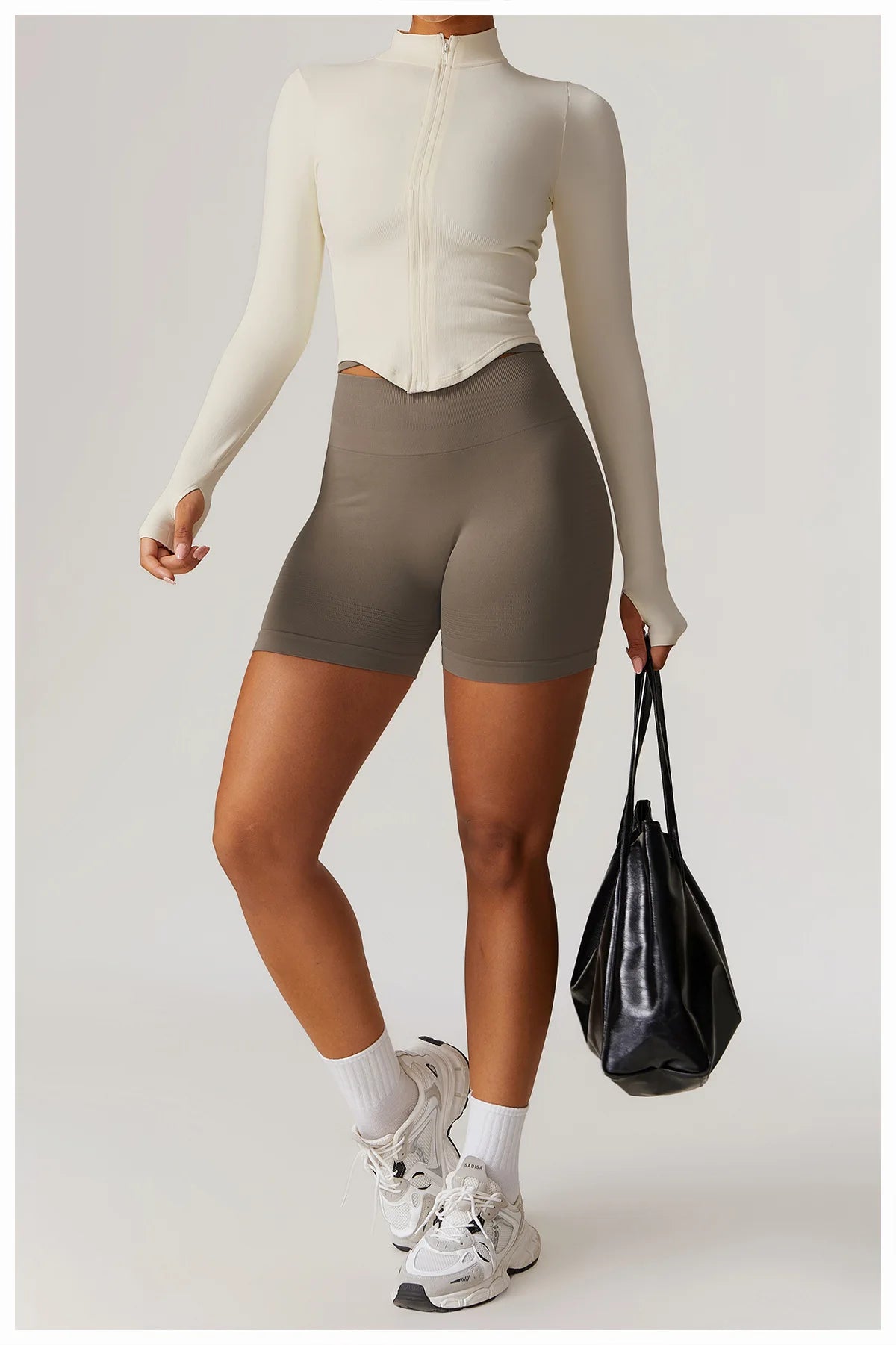 Ribbed Yoga Tops Women's Yoga Long Sleeved Standing Collar Sports Jacket Running Training Fitness Top Gym Workout Running Shirt