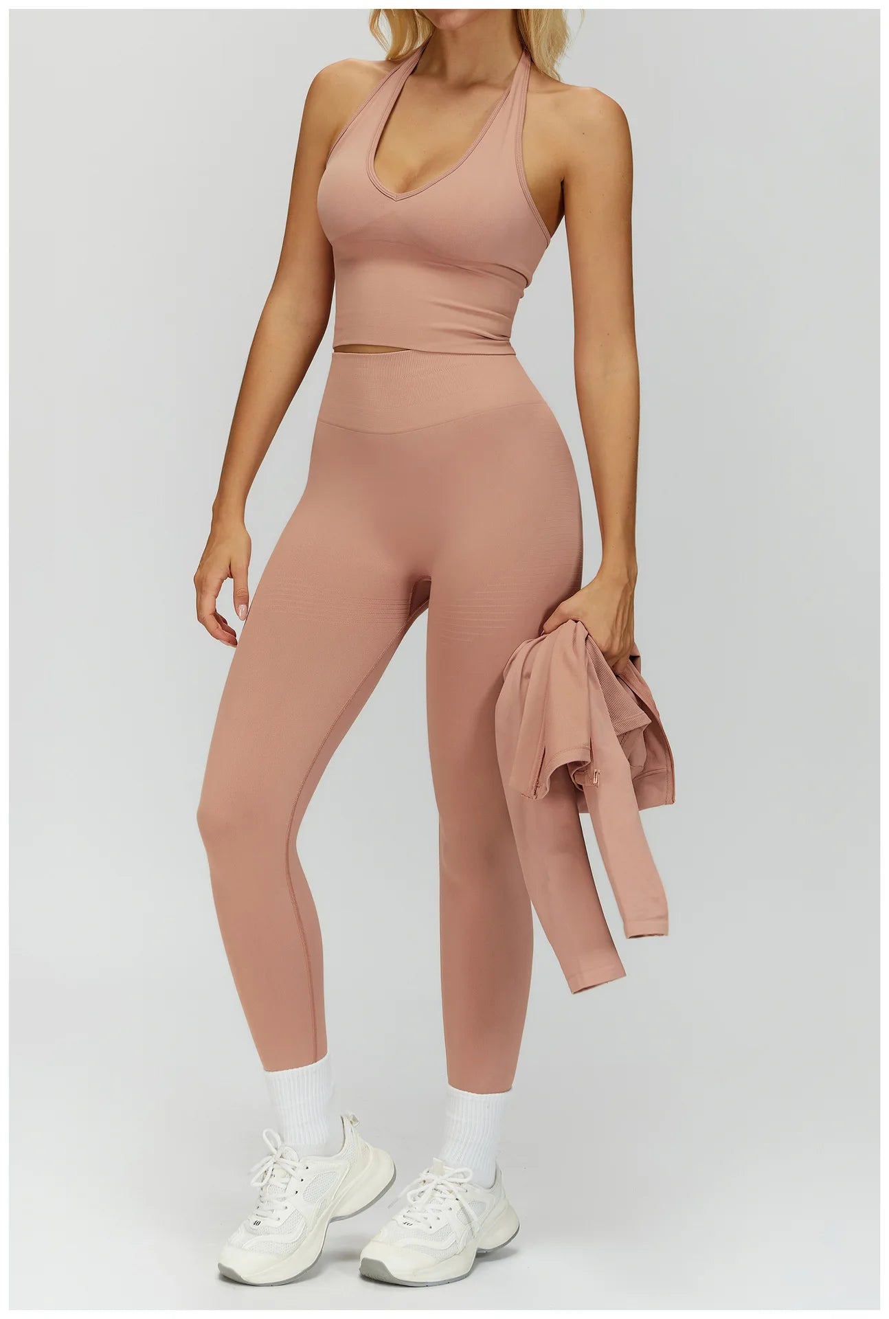 Seamless Yoga Set 3PCS Women Sportswear Workout Clothes Athletic Wear Gym Legging Fitness Bra Crop Top Long Sleeve Sports Suits