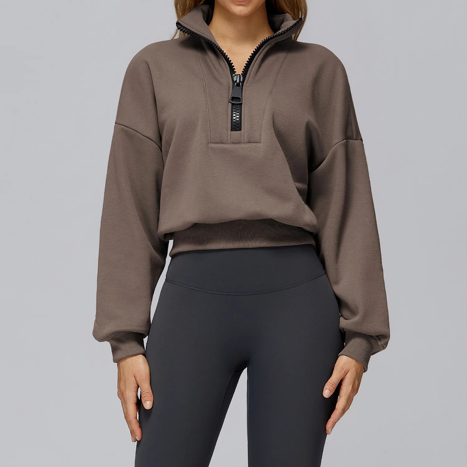 Winter Sports Hoodie Yoga Long Sleeved Women's Stand Collar Loose Windproof Hoodie Warm Long Sleeved Casual Outdoor Sports Top