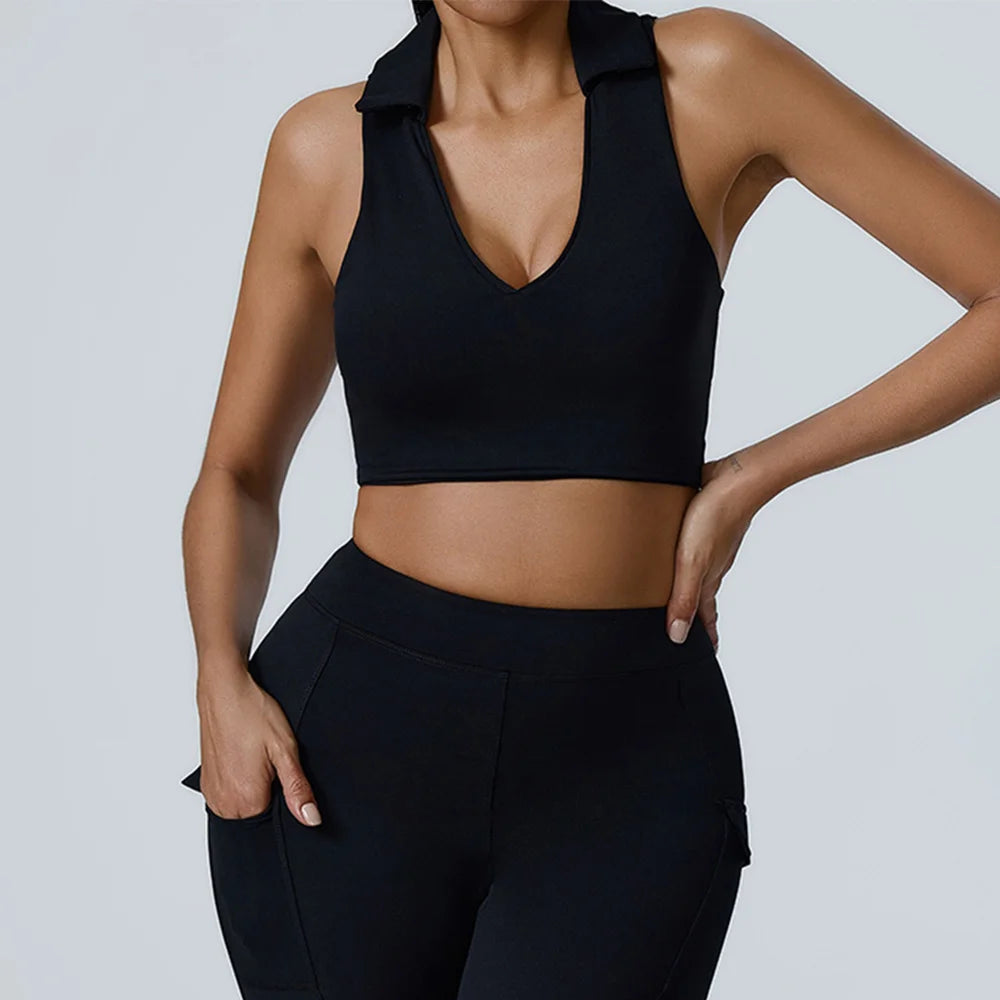 Women Sports Underwear Collar Yoga Top Vest High Shockproof Quick-drying Yoga Bra Gym Workout Bra Running Sexy Fitness Bra