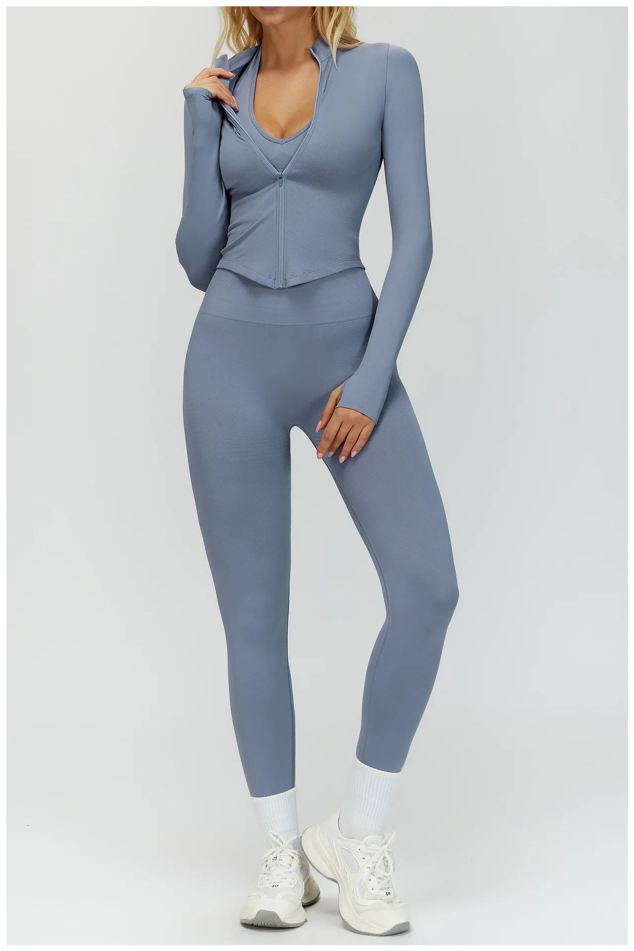 Seamless Yoga Set 3PCS Women Sportswear Workout Clothes Athletic Wear Gym Legging Fitness Bra Crop Top Long Sleeve Sports Suits