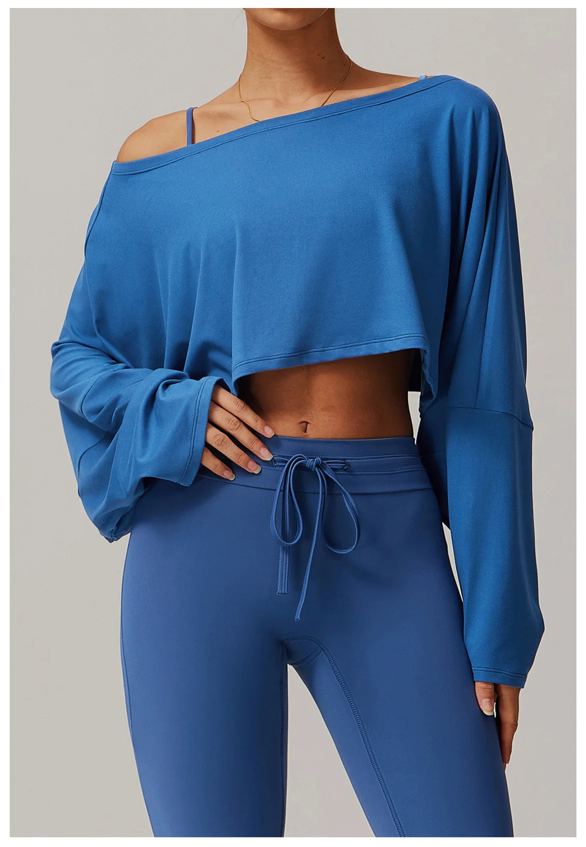 Running Fitness Sports Long Sleeved Top Women's One Shoulder Batwing Sleeve Loose Breathable Casual Long Sleeved Sexy Yoga Top