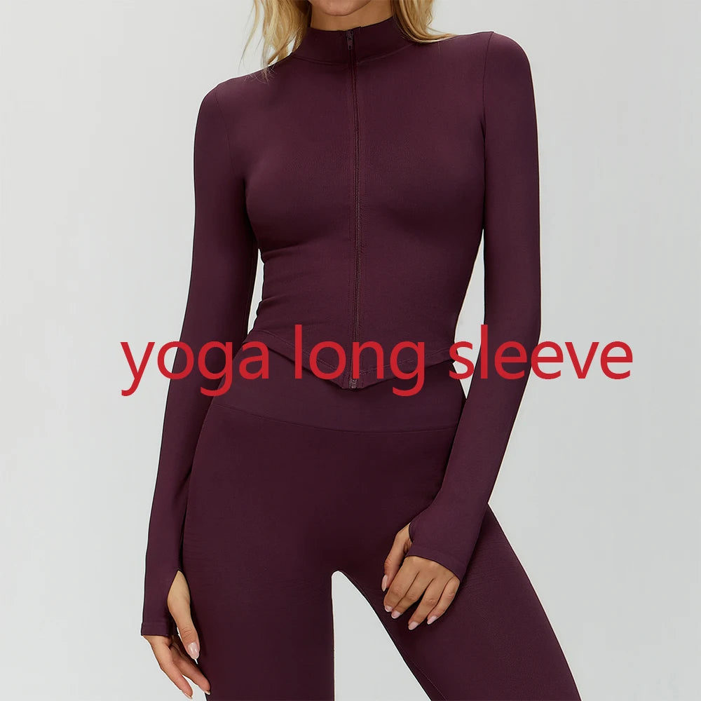 Seamless Outdoor Sports Long Sleeved Women Yoga Coat Quick Dry Zipper Cardigan Stand Up Collar Jacket Running Fitness Jacket Top