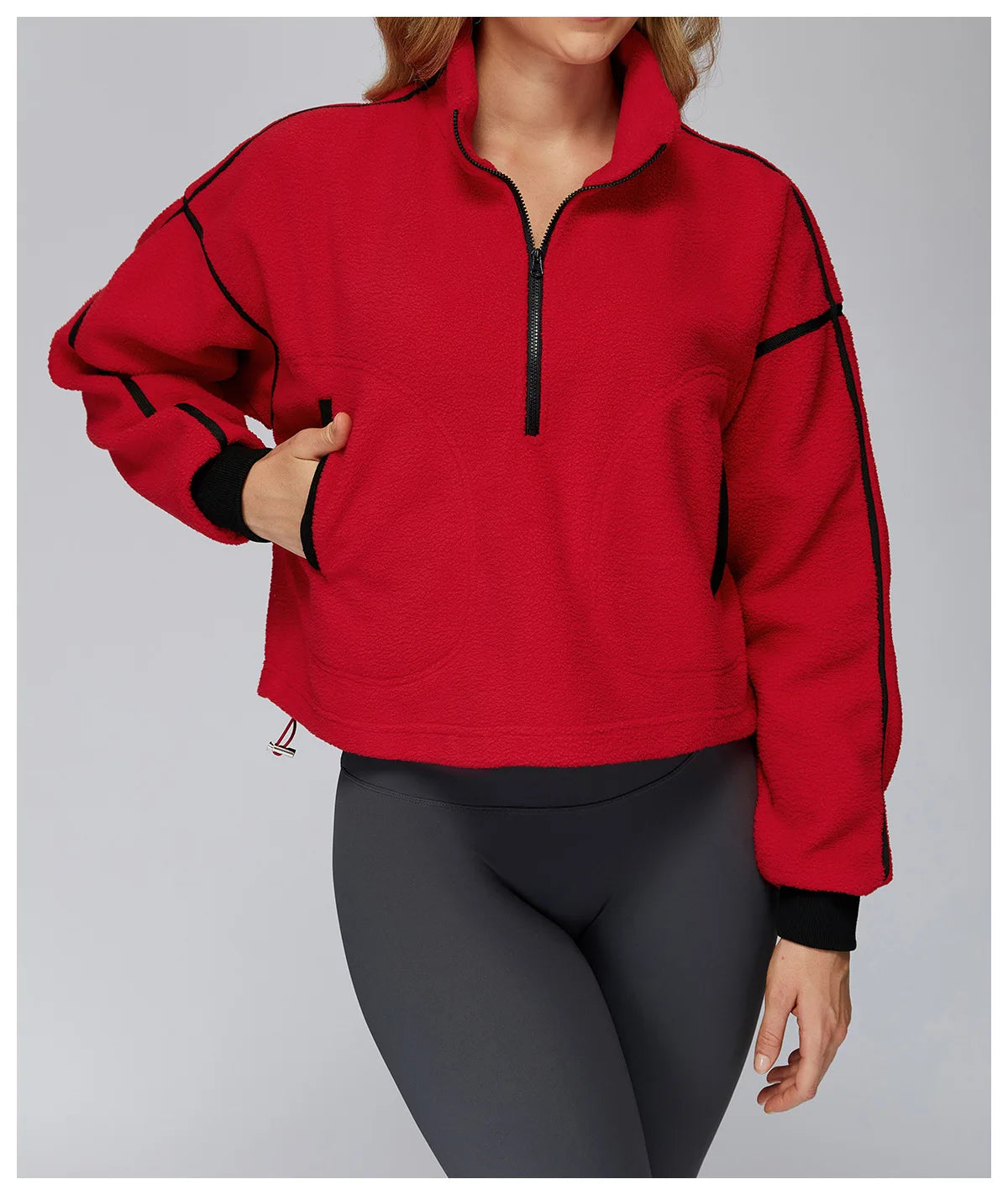 Winter Women's Standing Collar Windproof and Warm Fleece Jacket Women's Long Sleeved Running and Fleece Sports Jacket