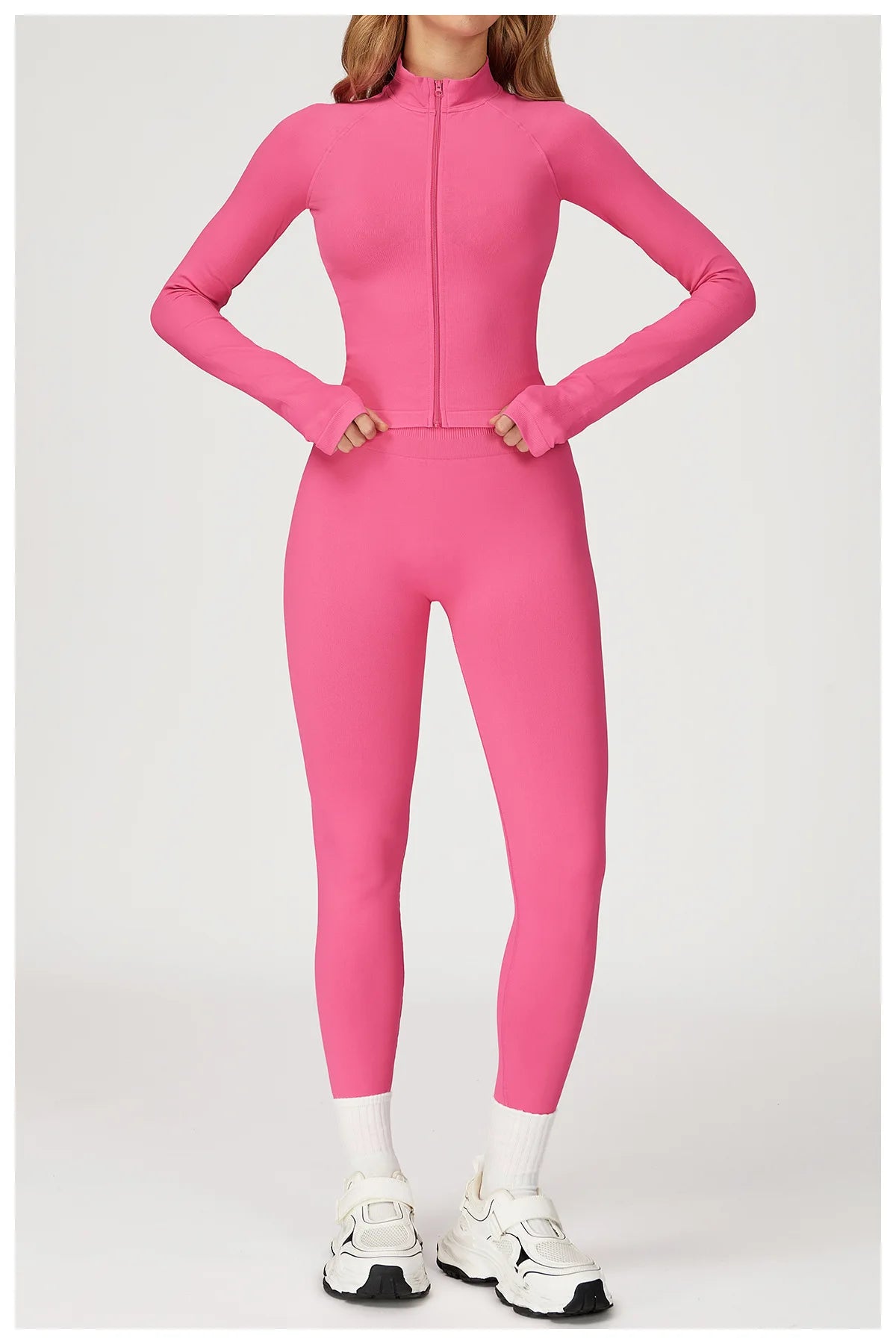 Seamless Zipper Jacket Women Crop Top Yoga T-shirts Solid Sports Top Long Sleeve Running Shirts Quick Dry Fitness Gym Sport Wear