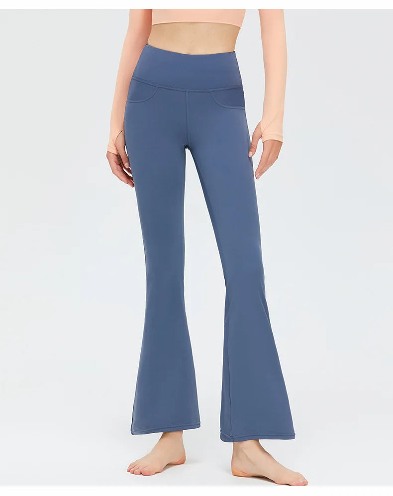 Flare Legging Pocket Yoga Pants Women Bell-bottoms Workout Yoga Trousers High Waist Tight Fitness Pants Gym Sports Wide Leg Pant