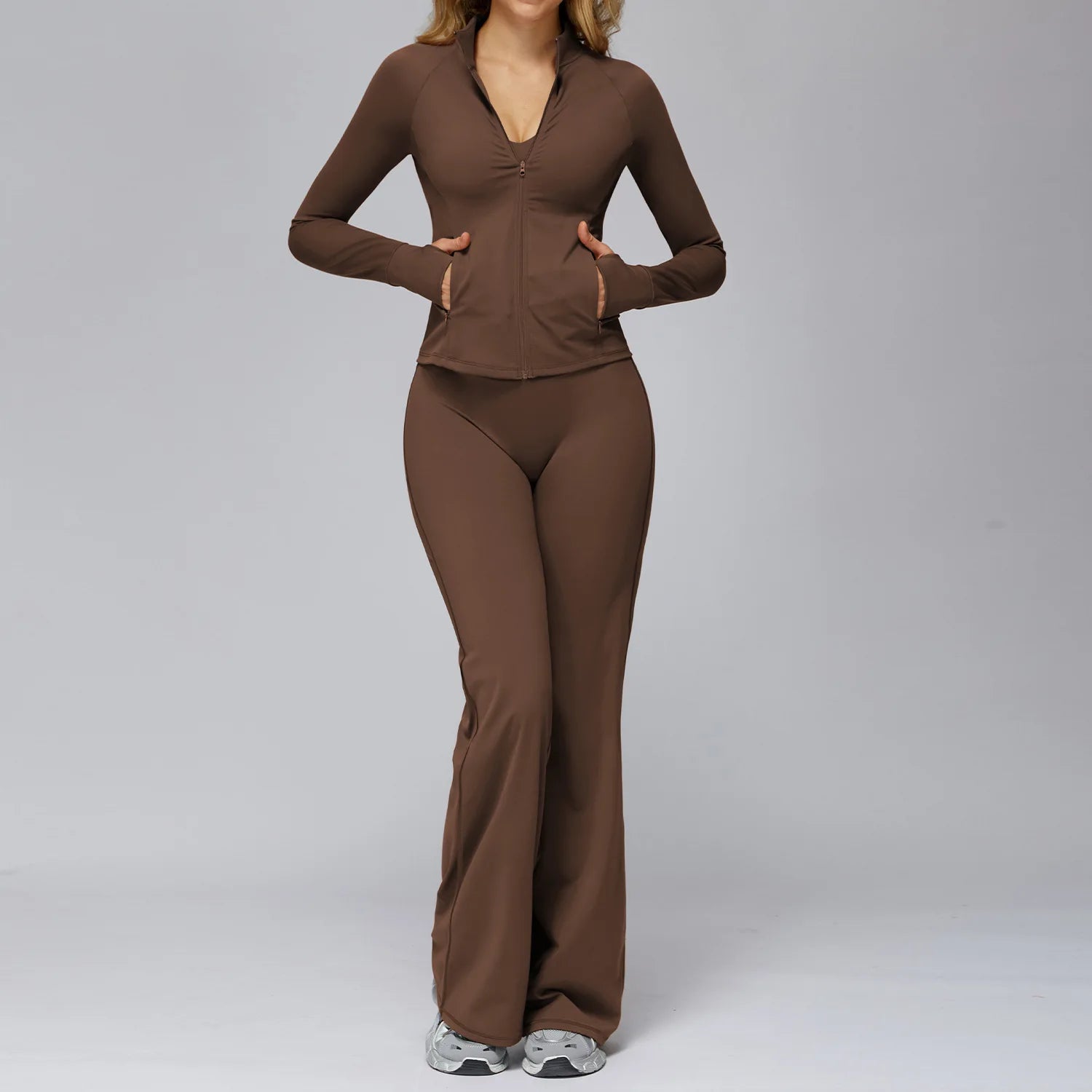 Yoga Set 2PCS Women Sportswear Workout Clothes Seamless Athletic Wear Gym Legging Fitness Bra Crop Top Long Sleeve Sports Suits