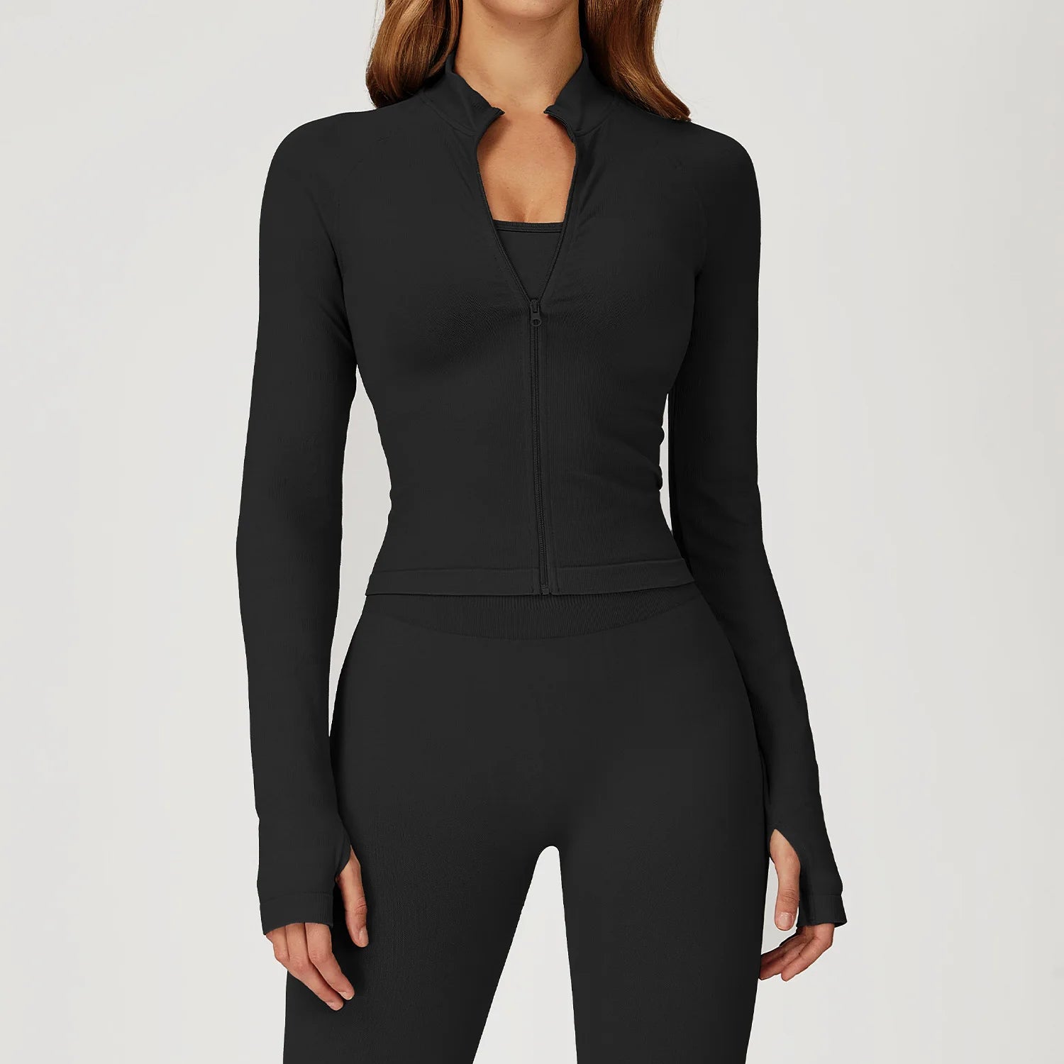 Seamless Zipper Jacket Women Crop Top Yoga T-shirts Solid Sports Top Long Sleeve Running Shirts Quick Dry Fitness Gym Sport Wear