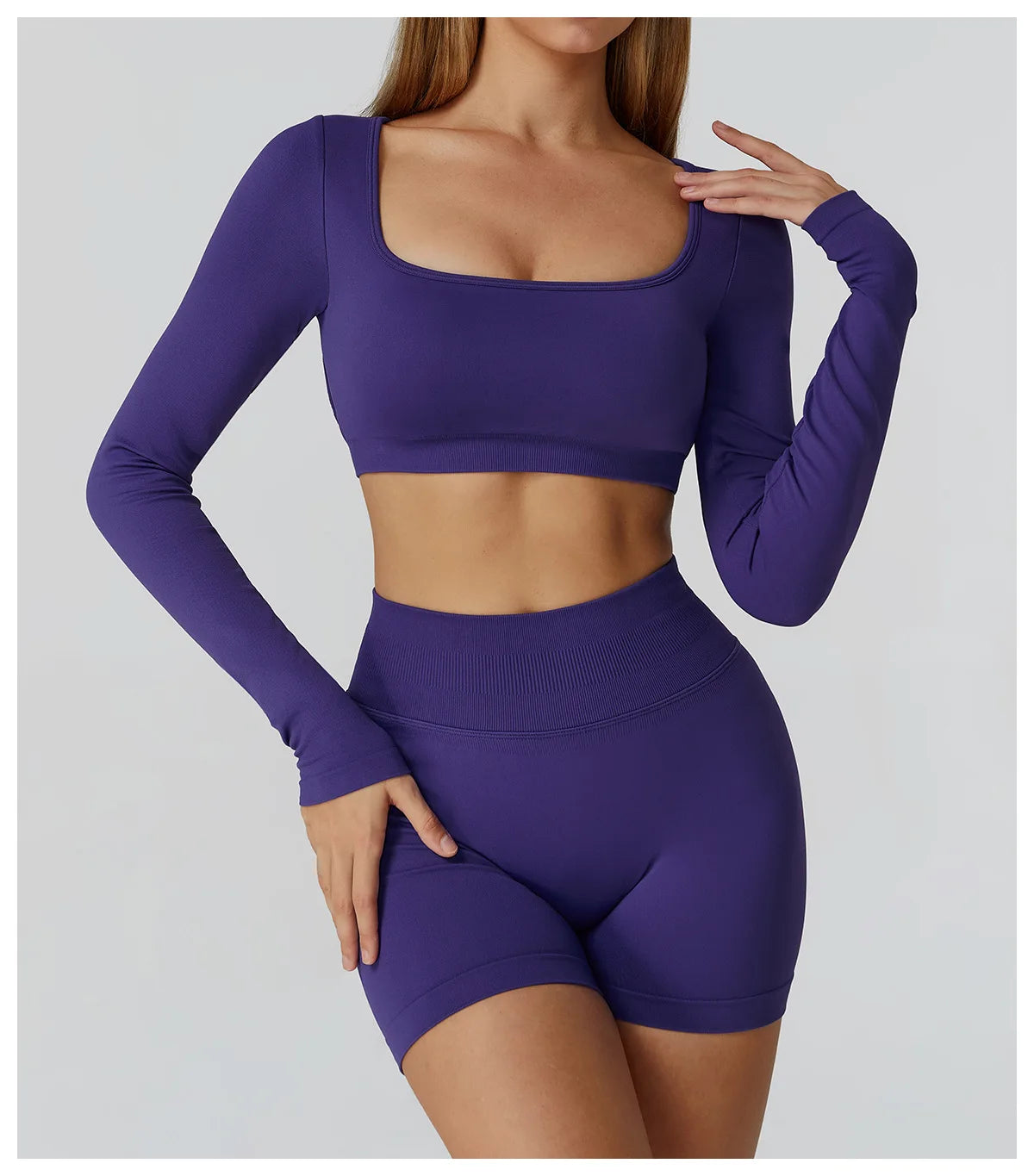 Seamless Casual Quick Dry Sportswear Women Square Neck Gym Top Women Fitness Sports Crop Top Female Long Sleeve Yoga Clothing