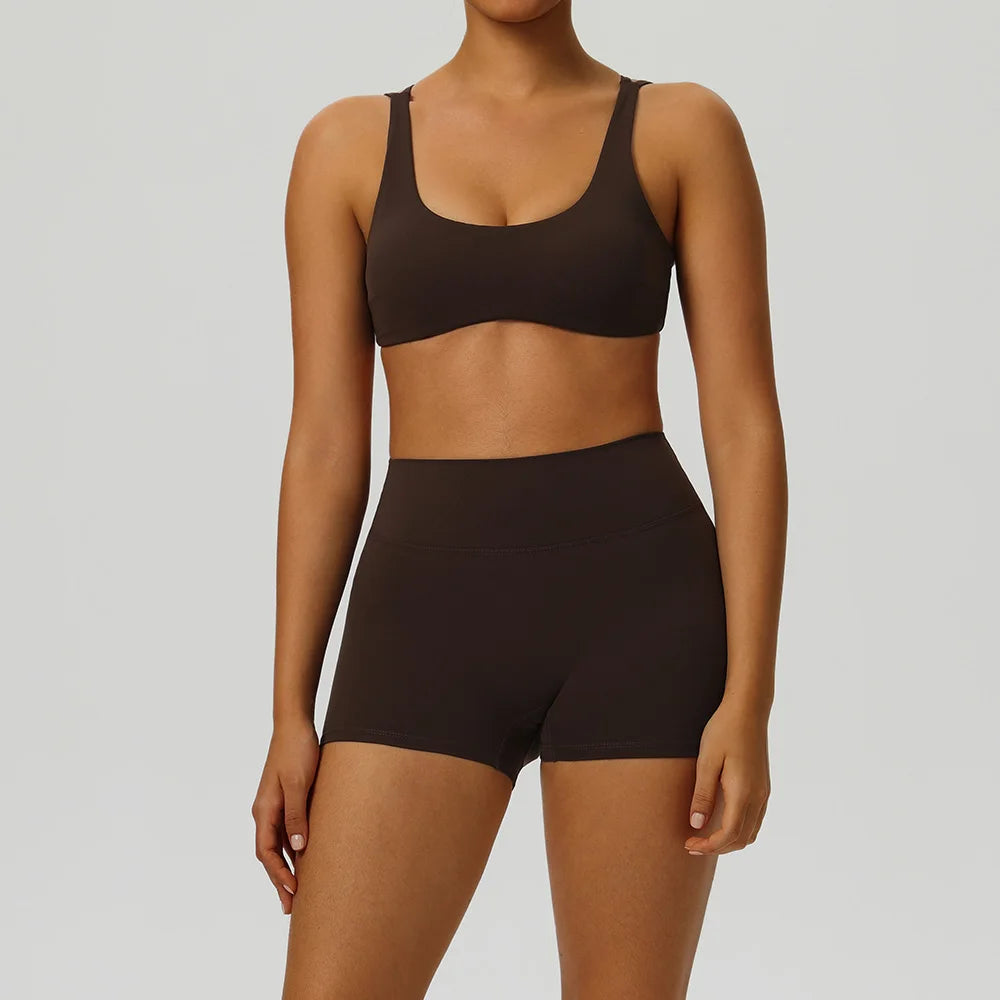 2 Pieces Yoga Set Women's Tracksuit Workout Sportswear Gym Clothing High Waist Leggings Fitness Shorts Push Up Bras Sports Suits