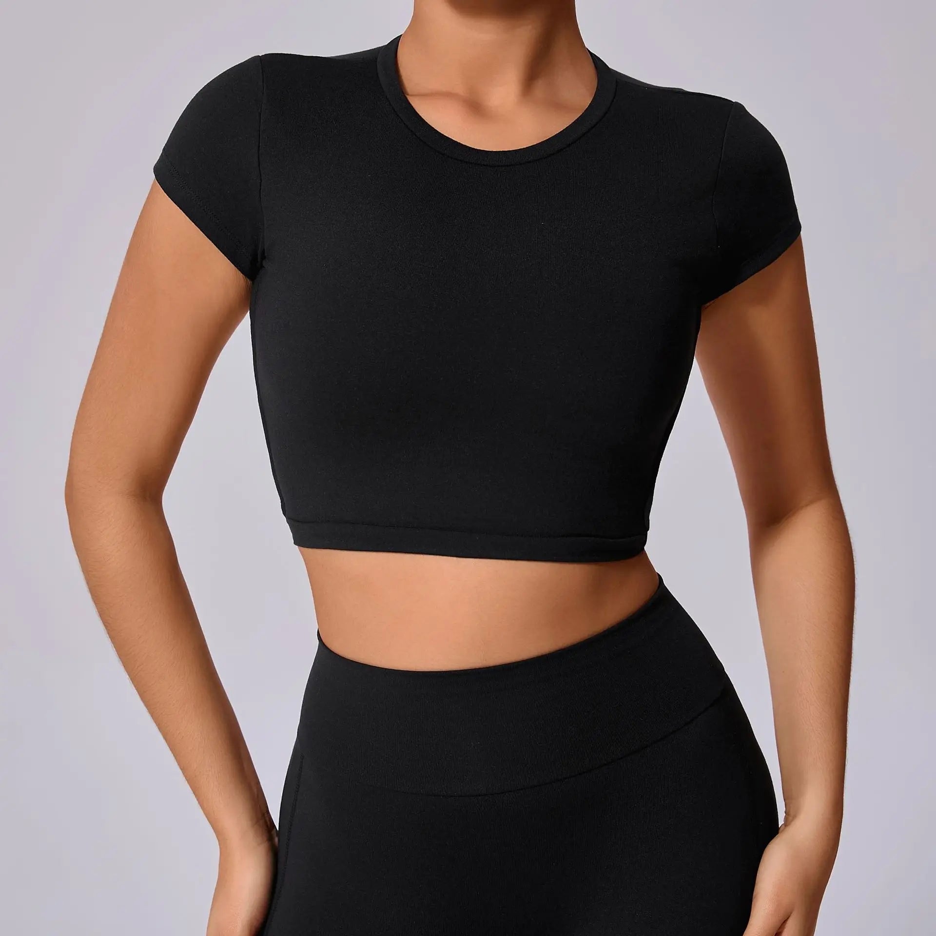 Hollow Beauty Back Crop Top Short Sleeve Workout Yoga Shirt Women Fitness Workout Tops Gym Clothes Sportswear Running T-shirts