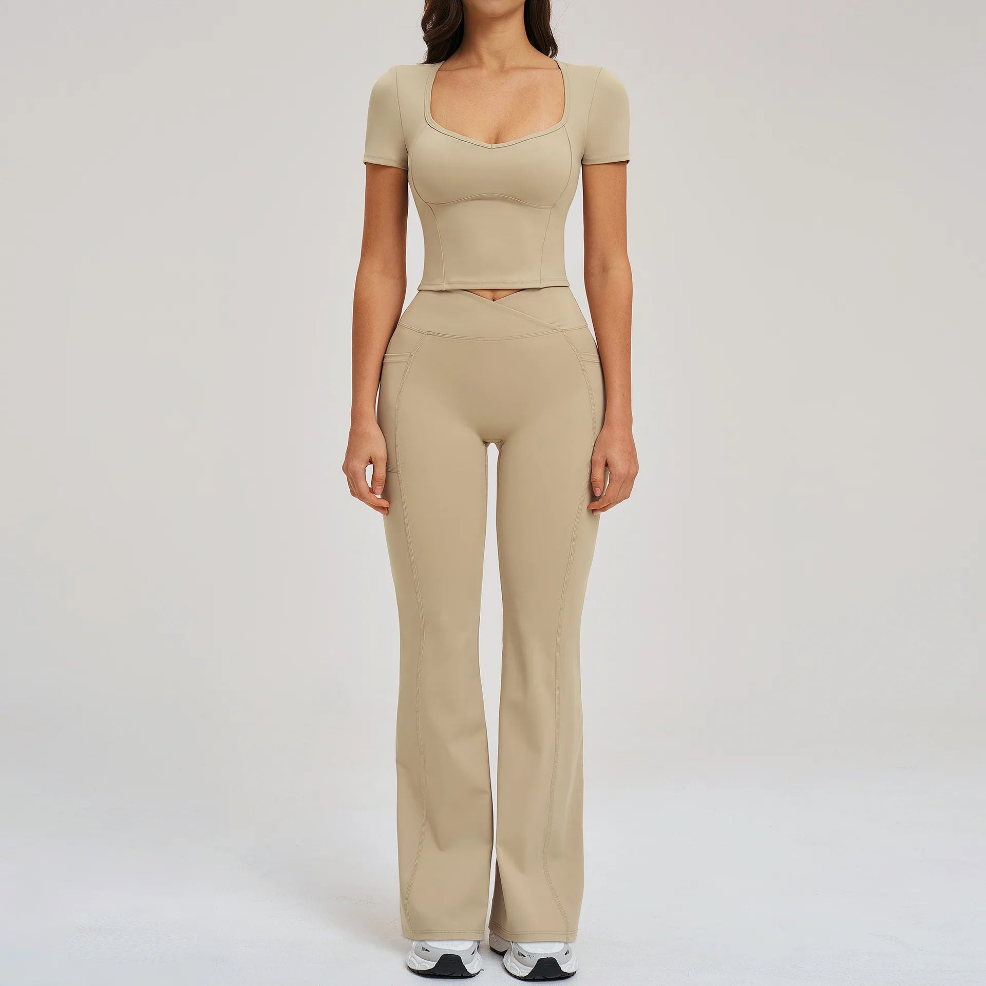 Yoga Set 2 Pieces Gym Clothes Sportswear Yoga Outfits For Women Fitness Short Sleeve Crop Top Tracksuits Sports Set Gym Leggings