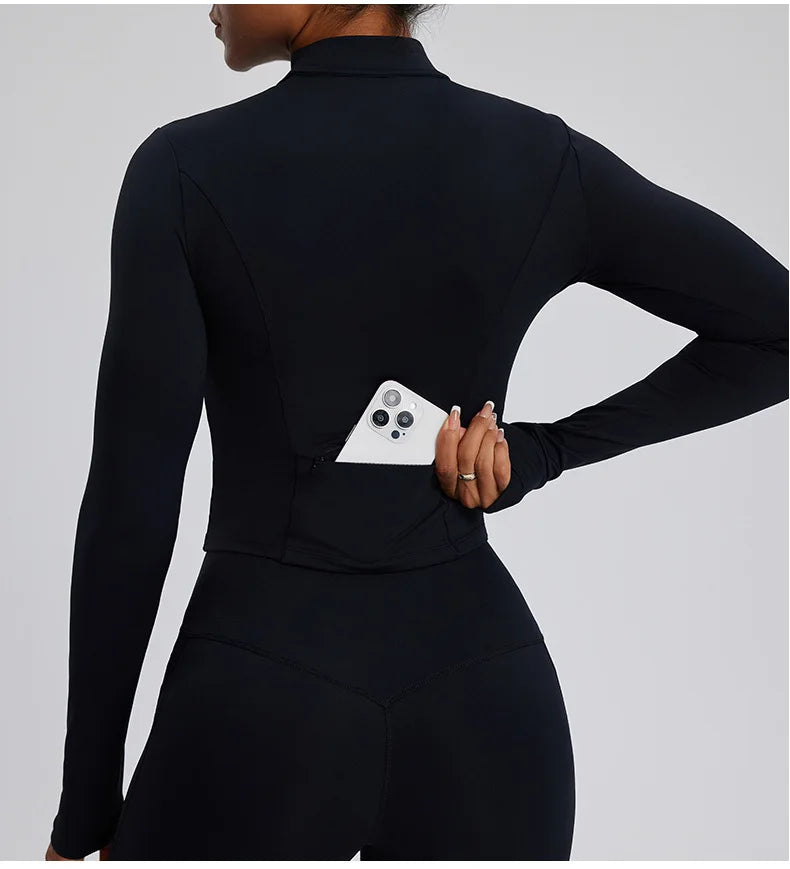 Half Zipper Long Sleeve Yoga Shirts Sport Top Fitness Yoga Top Gym Top Sports Wear For Women Push Up Running Full Sleeve Jacket